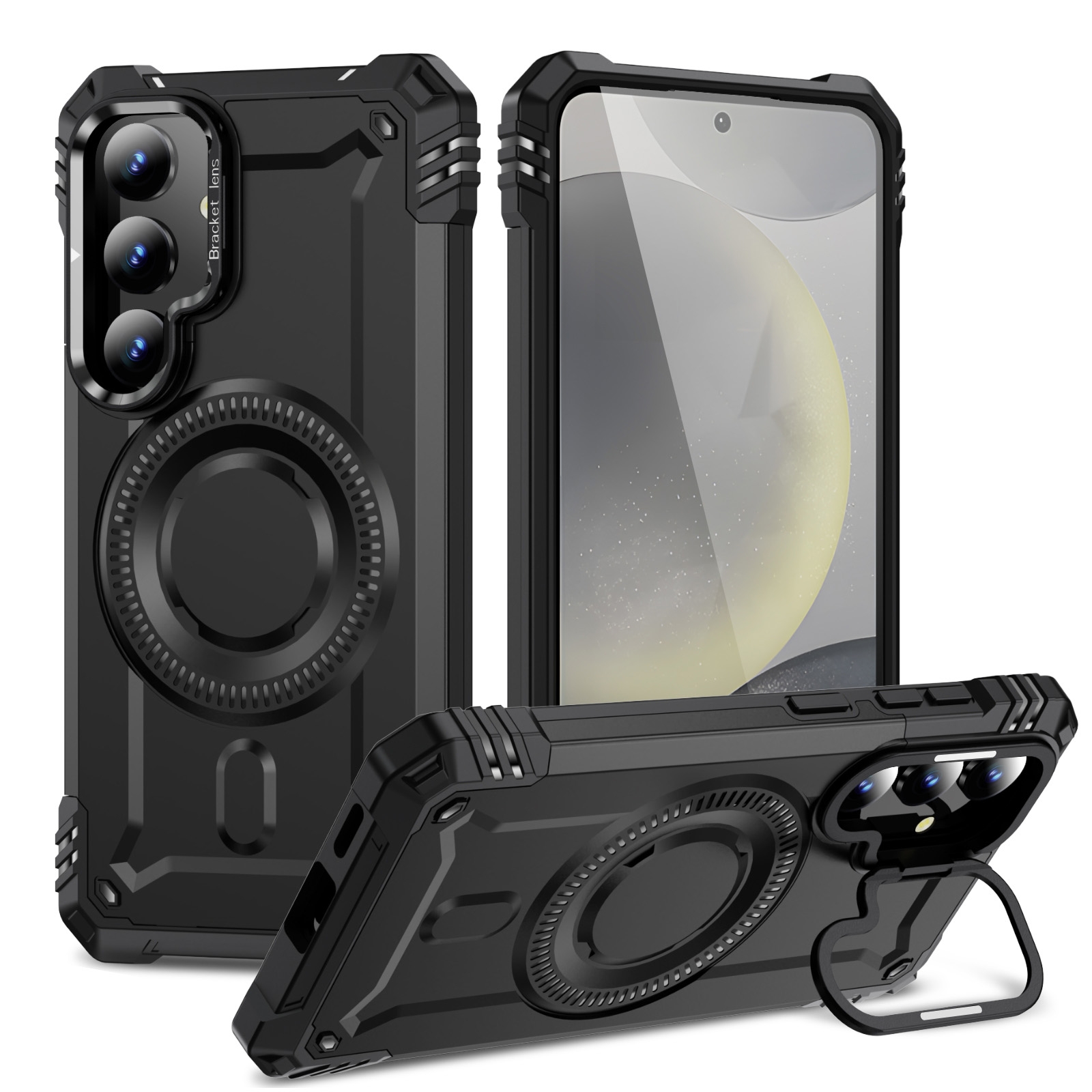 For Samsung Galaxy S25 5G Lens Holder MagSafe Phone Case(Black) For Samsung Galaxy S25 5G Lens Holder MagSafe Phone Case(Black)
