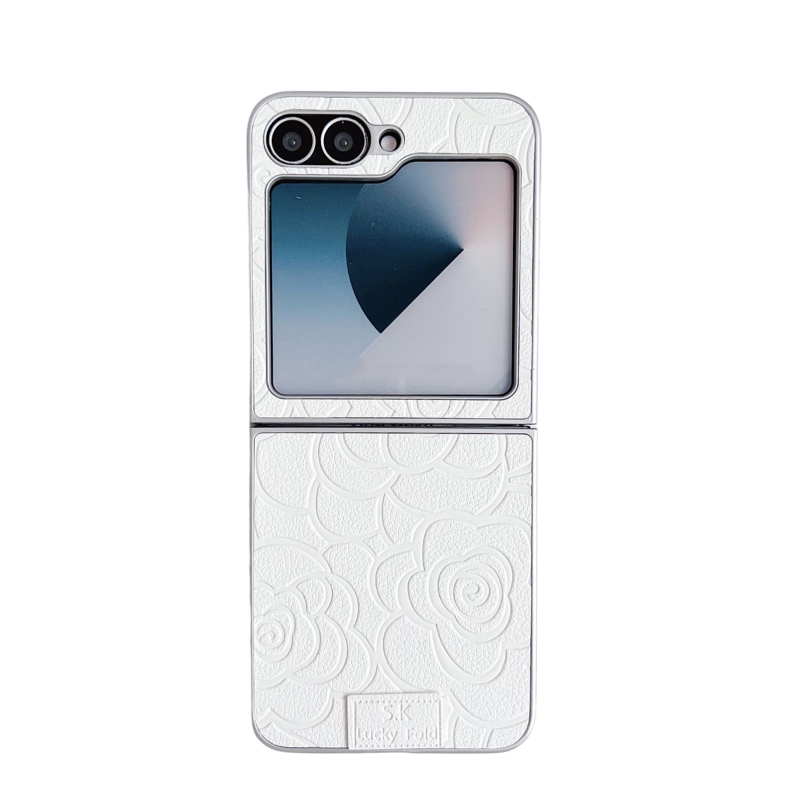 For Samsung Galaxy Z Flip6 5G Camellia Plaid Fabric DIY PC Phone Case(White) For Samsung Galaxy Z Flip6 5G Camellia Plaid Fabric DIY PC Phone Case(White)