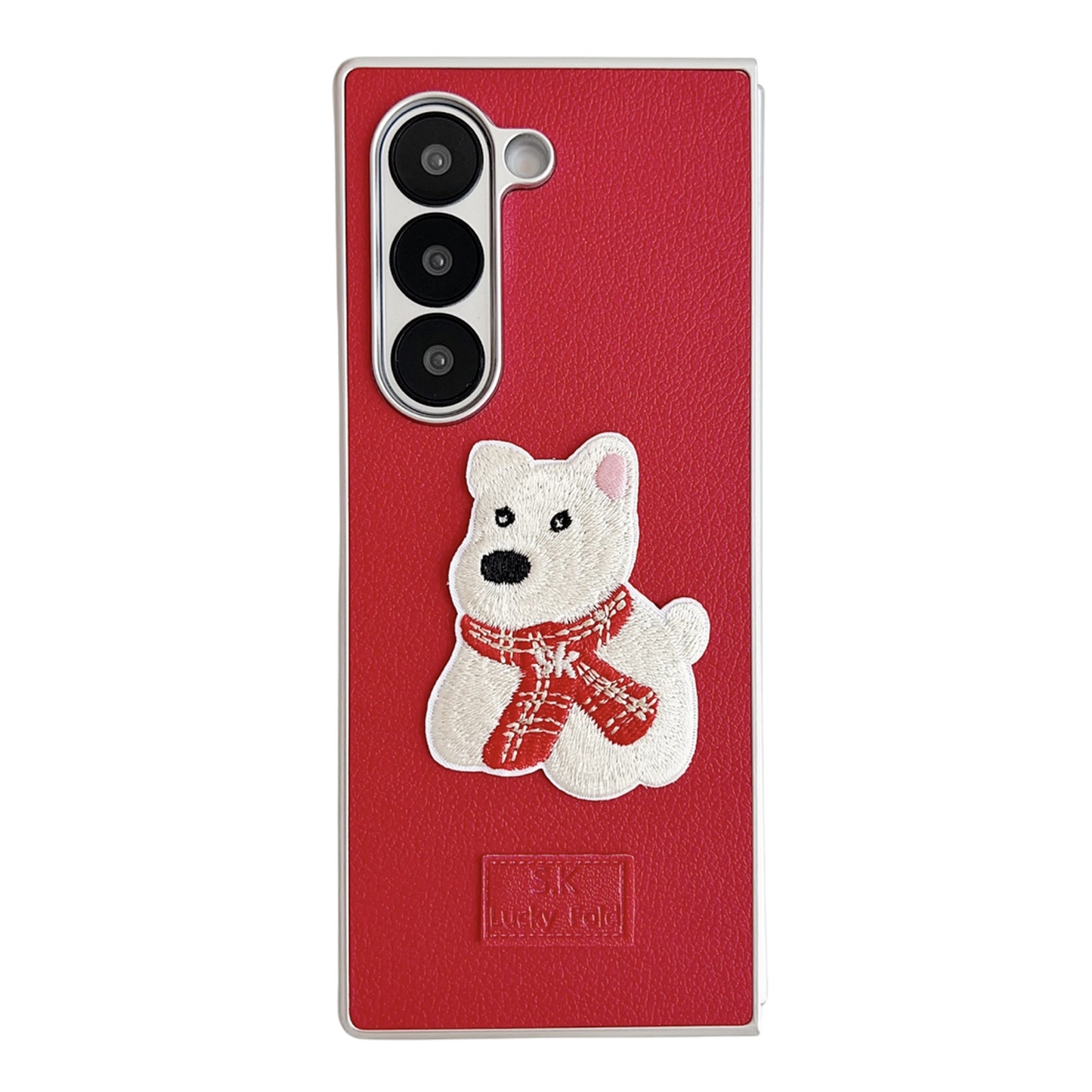 For Samsung Galaxy Z Fold4 5G Skin Fee Litchi Pattern Scarf Embroidered Dog Phone Case(Red) For Samsung Galaxy Z Fold4 5G Skin Fee Litchi Pattern Scarf Embroidered Dog Phone Case(Red)