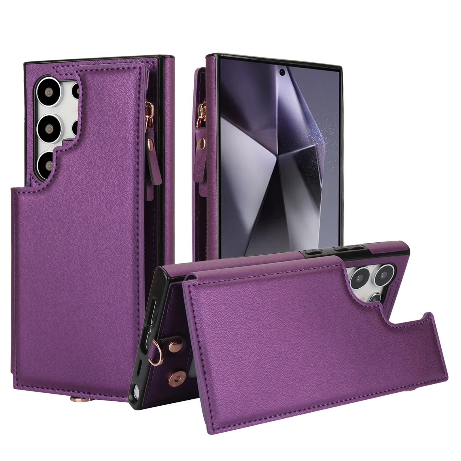 For Samsung Galaxy S24 Ultra 5G Double Flap Zipper RFID Leather Phone Case with Short Lanyard(Dark Purple) For Samsung Galaxy S24 Ultra 5G Double Flap Zipper RFID Leather Phone Case with Short Lanyard(Dark Purple)