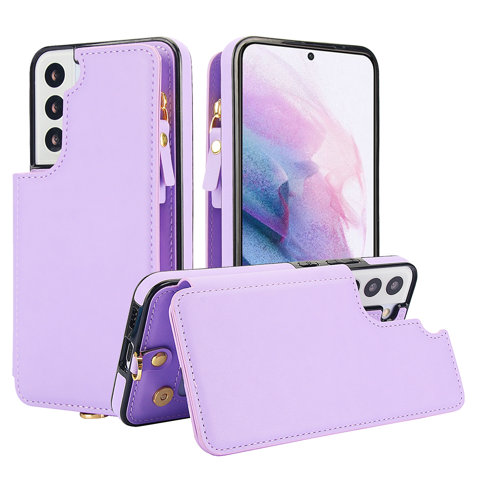 For Samsung Galaxy S22+ 5G Double Flap Zipper RFID Leather Phone Case with Short Lanyard(Light Purple) For Samsung Galaxy S22+ 5G Double Flap Zipper RFID Leather Phone Case with Short Lanyard(Light Purple)