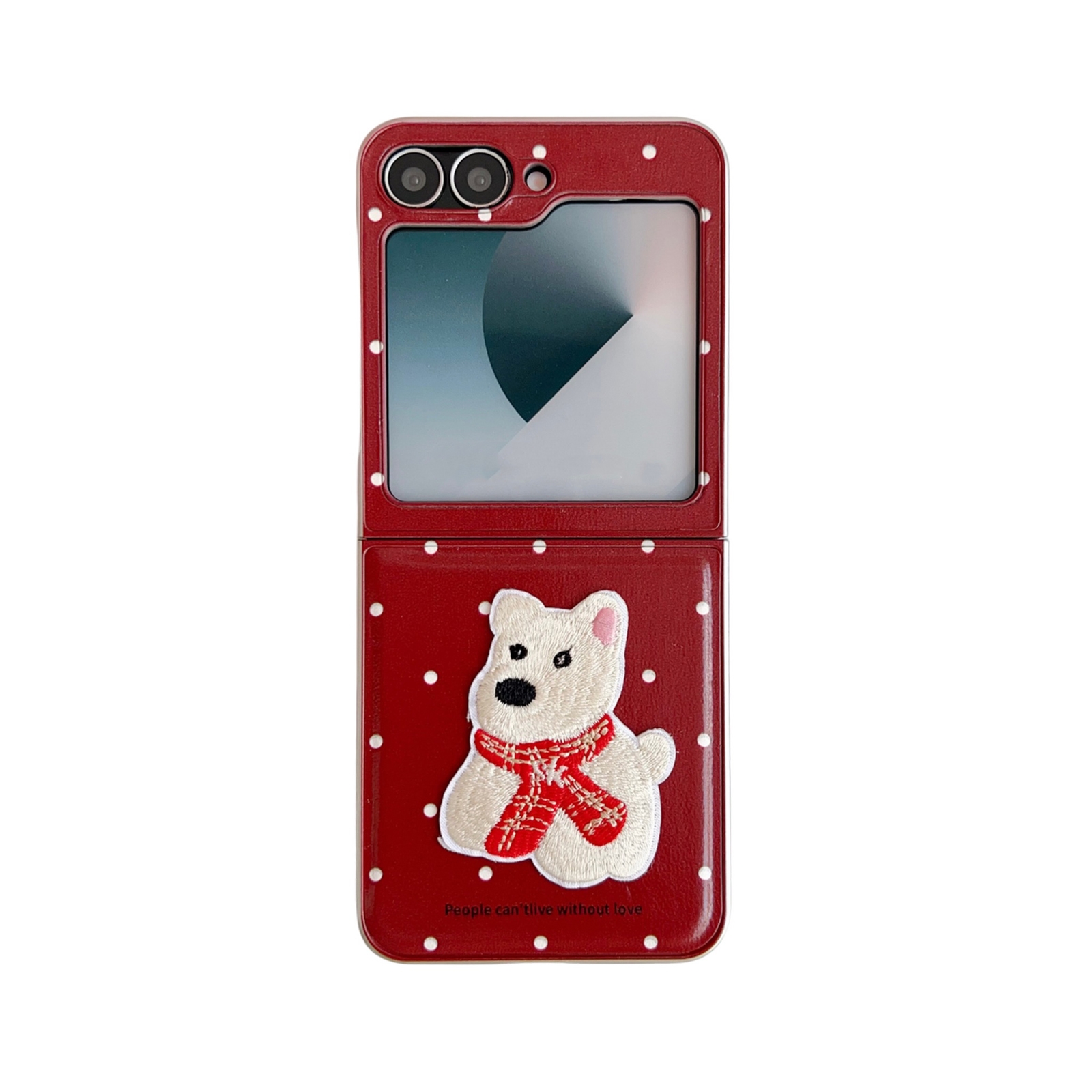 For Samsung Galaxy Z Flip5 5G Skin Fee Litchi Pattern Scarf Embroidered Dog Phone Case(Red Polka Dots) For Samsung Galaxy Z Flip5 5G Skin Fee Litchi Pattern Scarf Embroidered Dog Phone Case(Red Polka Dots)