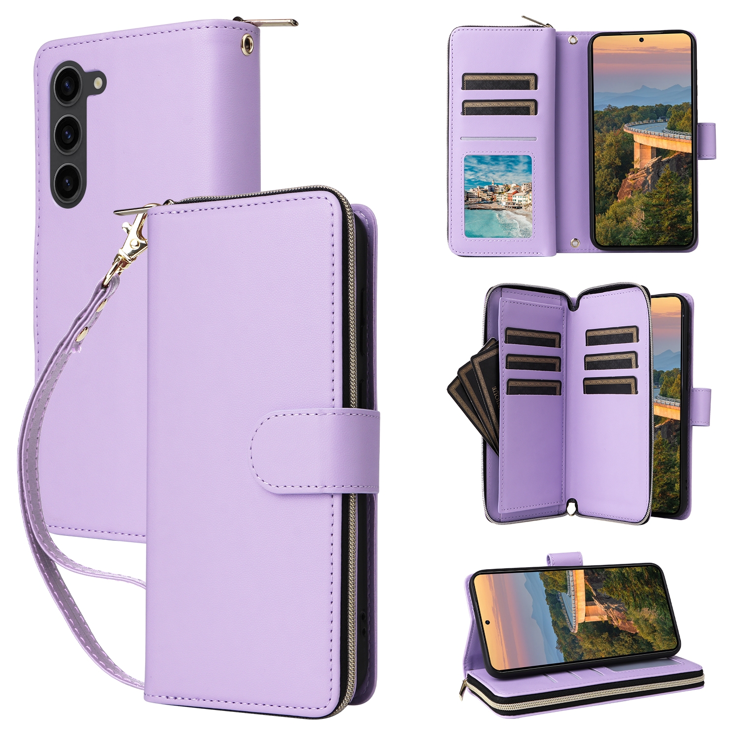 For Samsung Galaxy S23+ 5G Nine-card Slots Zipper Wallet Bag Leather Phone Case(Purple) For Samsung Galaxy S23+ 5G Nine-card Slots Zipper Wallet Bag Leather Phone Case(Purple)