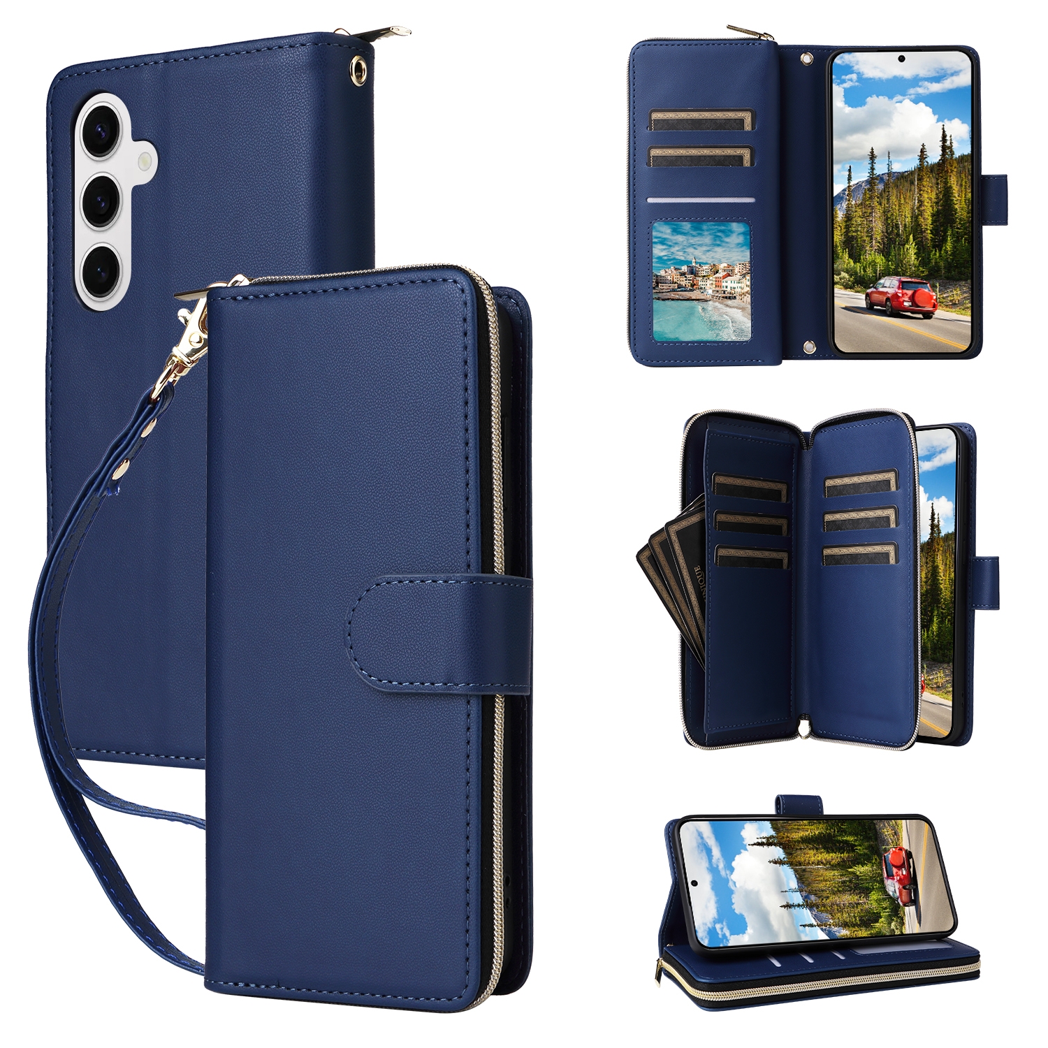 For Samsung Galaxy S24 5G Nine-card Slots Zipper Wallet Bag Leather Phone Case(Blue) For Samsung Galaxy S24 5G Nine-card Slots Zipper Wallet Bag Leather Phone Case(Blue)
