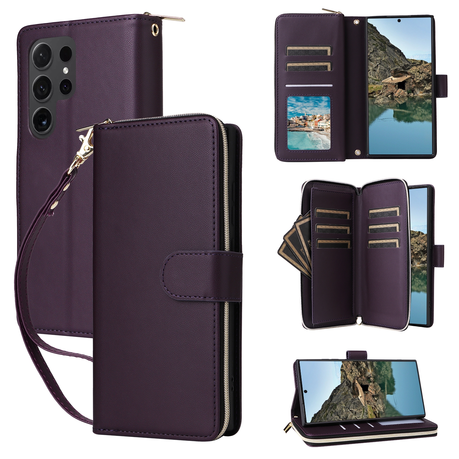 For Samsung Galaxy S24 Ultra 5G Nine-card Slots Zipper Wallet Bag Leather Phone Case(Dark Purple) For Samsung Galaxy S24 Ultra 5G Nine-card Slots Zipper Wallet Bag Leather Phone Case(Dark Purple)