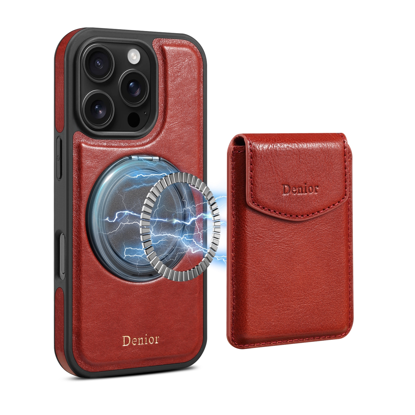 For iPhone 16 Pro Max Denior D22 Genuine Leather MagSafe Holder Detachable Card Slot Phone Case(Brown) For iPhone 16 Pro Max Denior D22 Genuine Leather MagSafe Holder Detachable Card Slot Phone Case(Brown)