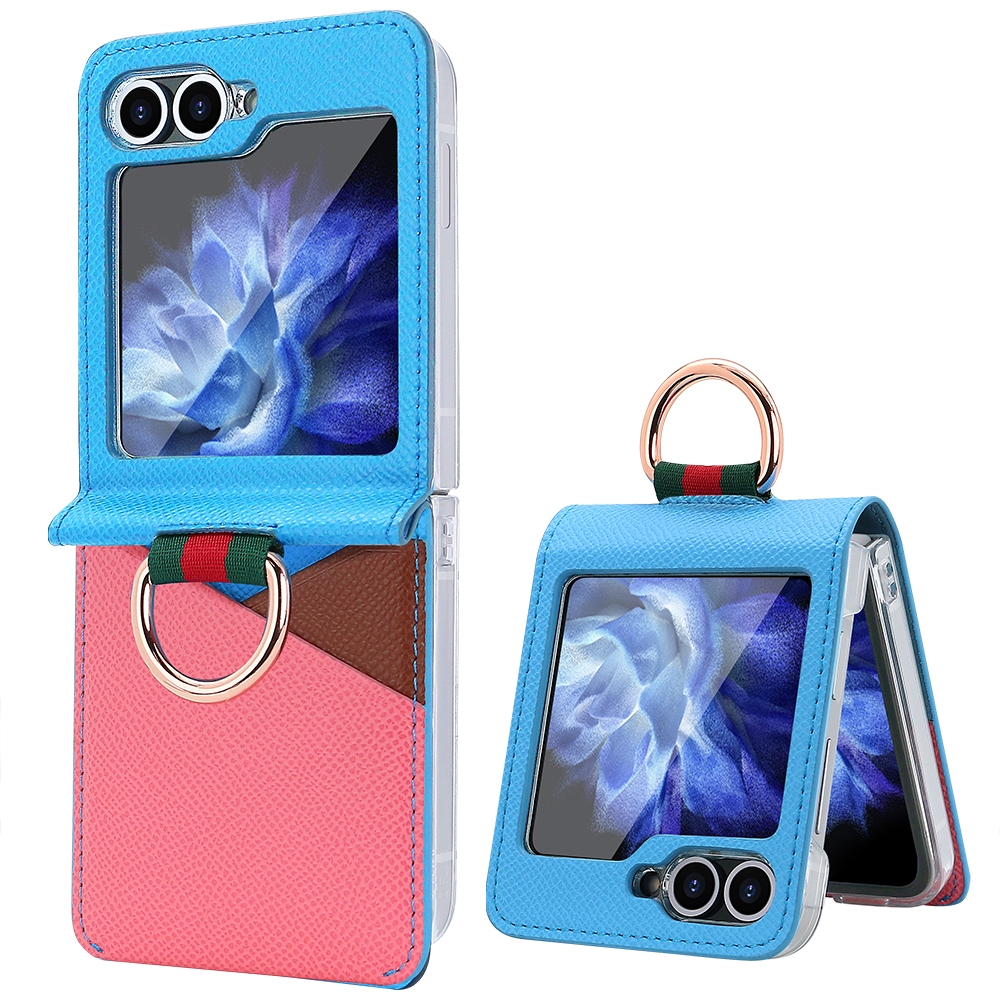 For Samsung Galaxy Z Flip6 VIETAO Metal Ring Card Slot PU Phone Case(Blue Pink) For Samsung Galaxy Z Flip6 VIETAO Metal Ring Card Slot PU Phone Case(Blue Pink)