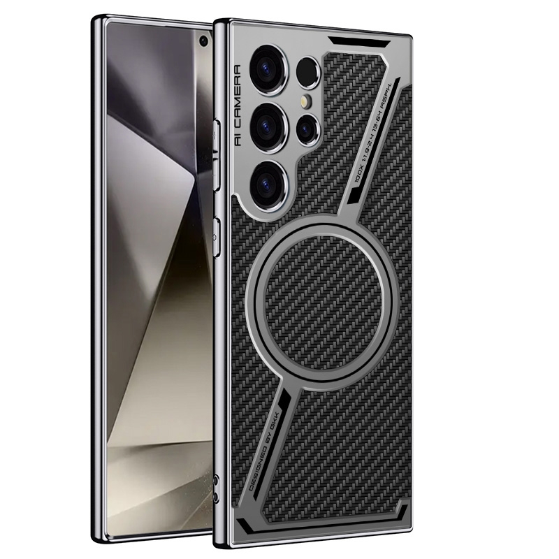 For Samsung Galaxy S23 Ultra 5G GKK Integrated Electroplating Leather Z-Shape MagSafe Phone Case(Carbon Fiber) For Samsung Galaxy S23 Ultra 5G GKK Integrated Electroplating Leather Z-Shape MagSafe Phone Case(Carbon Fiber)