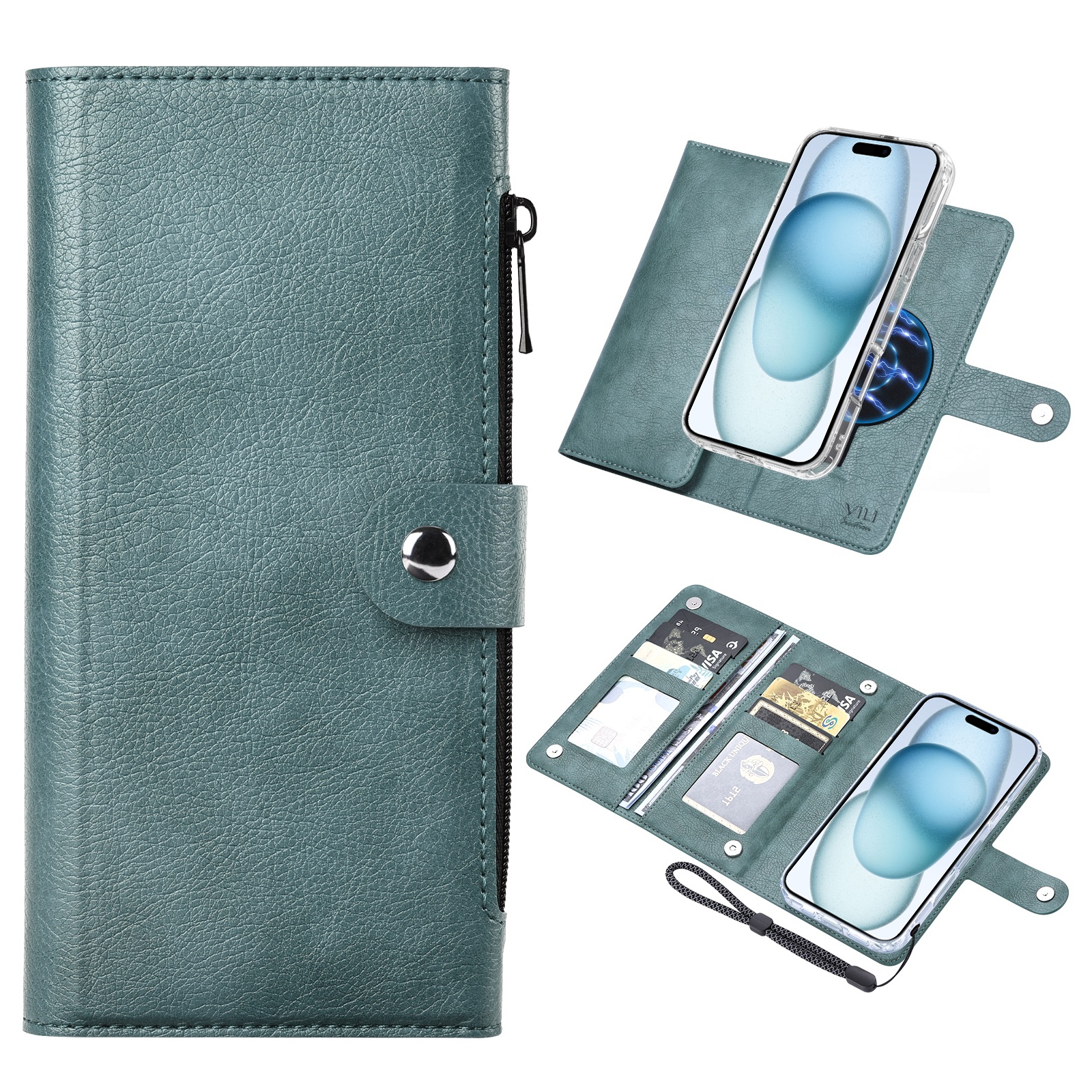 For iPhone 15 ViLi GVS-C Series MagSafe Magnetic RFID Leather Flip Phone Case(Green) For iPhone 15 ViLi GVS-C Series MagSafe Magnetic RFID Leather Flip Phone Case(Green)