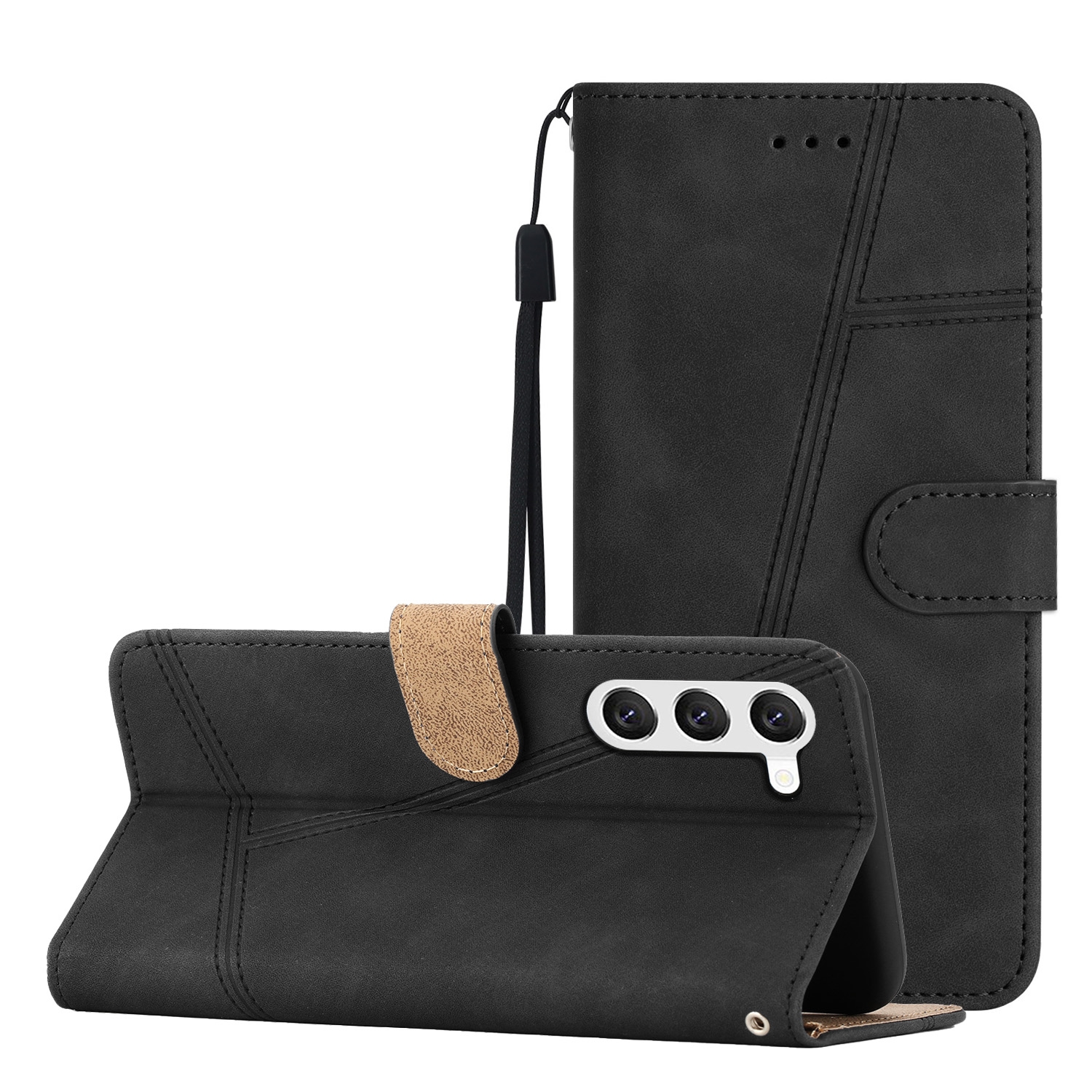 For Samsung Galaxy S25 5G Skin-feel Stitching Leather Phone Case(Black) For Samsung Galaxy S25 5G Skin-feel Stitching Leather Phone Case(Black)