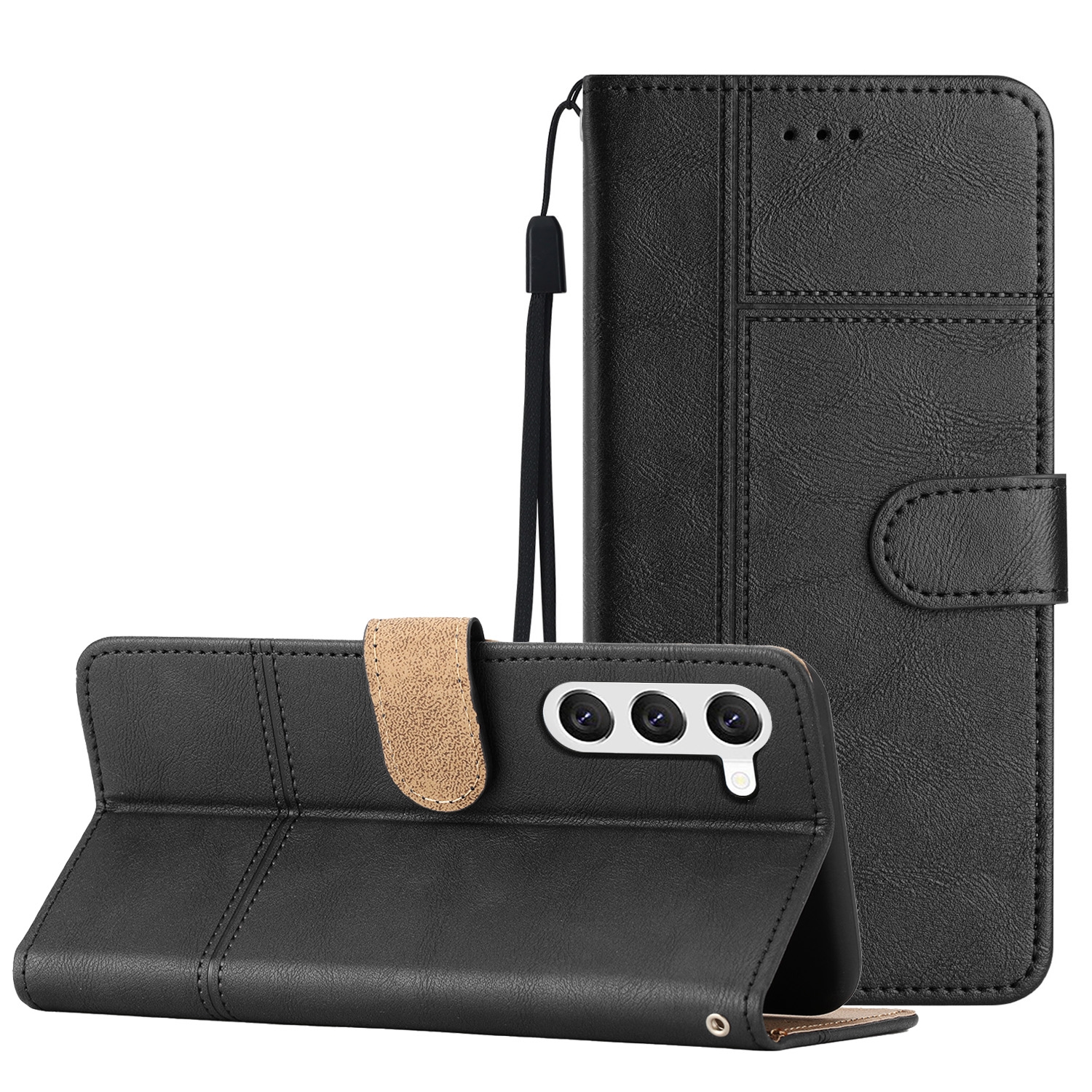 For Samsung Galaxy S25 5G Cowhide Texture Stitching Leather Phone Case(Black) For Samsung Galaxy S25 5G Cowhide Texture Stitching Leather Phone Case(Black)