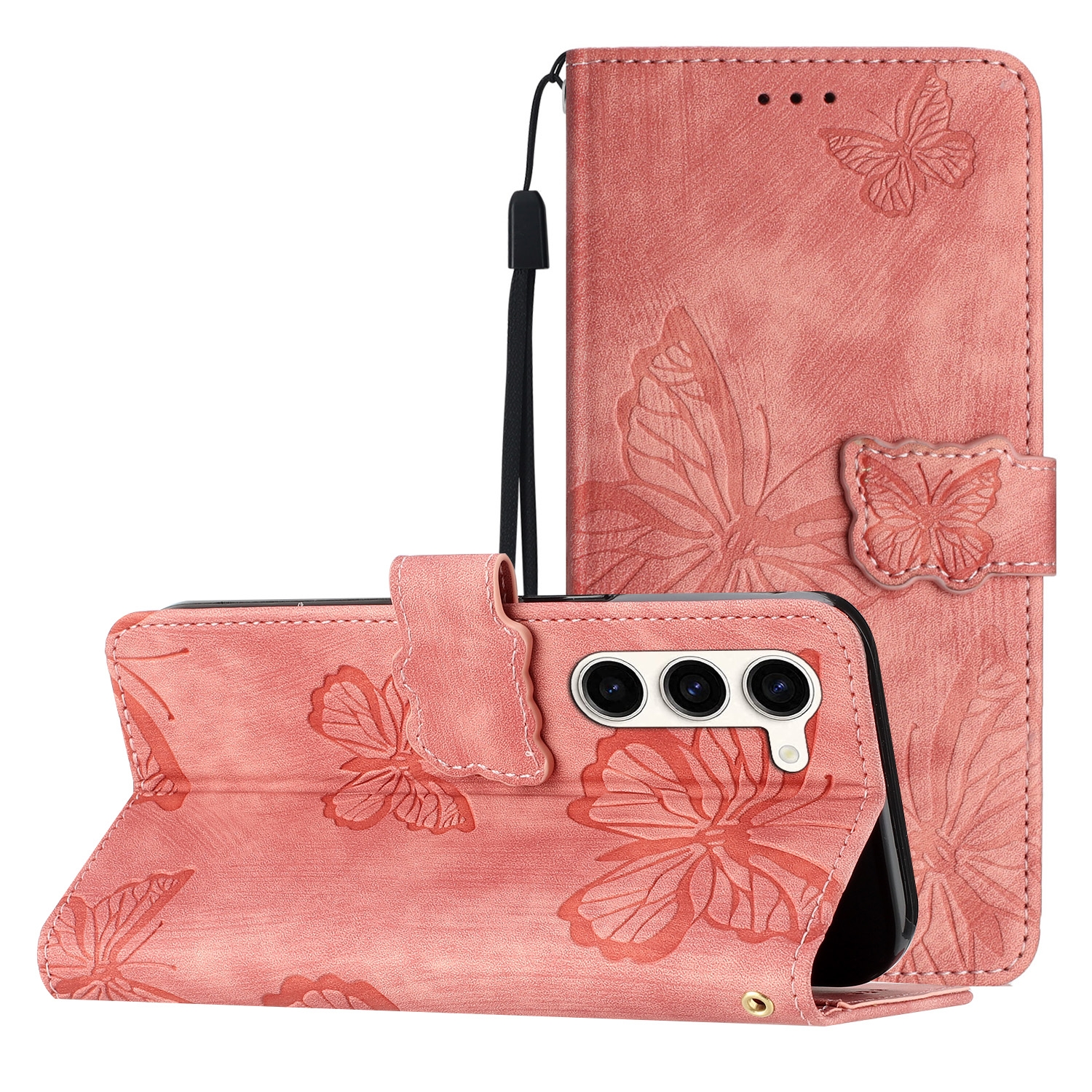 For Samsung Galaxy S25+ 5G Skin-feel Embossed Butterfly Leather Phone Case(Pink) For Samsung Galaxy S25+ 5G Skin-feel Embossed Butterfly Leather Phone Case(Pink)