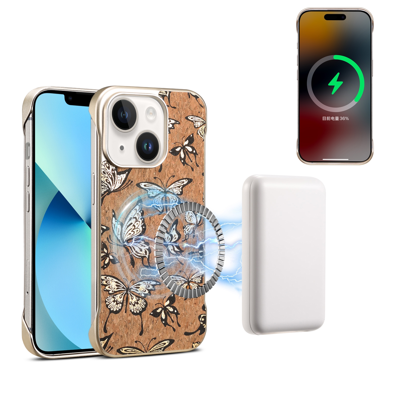 For iPhone 14 / 13 Denior A18 WoodenPaint MagSafe Phone Case(Butterflies) For iPhone 14 / 13 Denior A18 WoodenPaint MagSafe Phone Case(Butterflies)