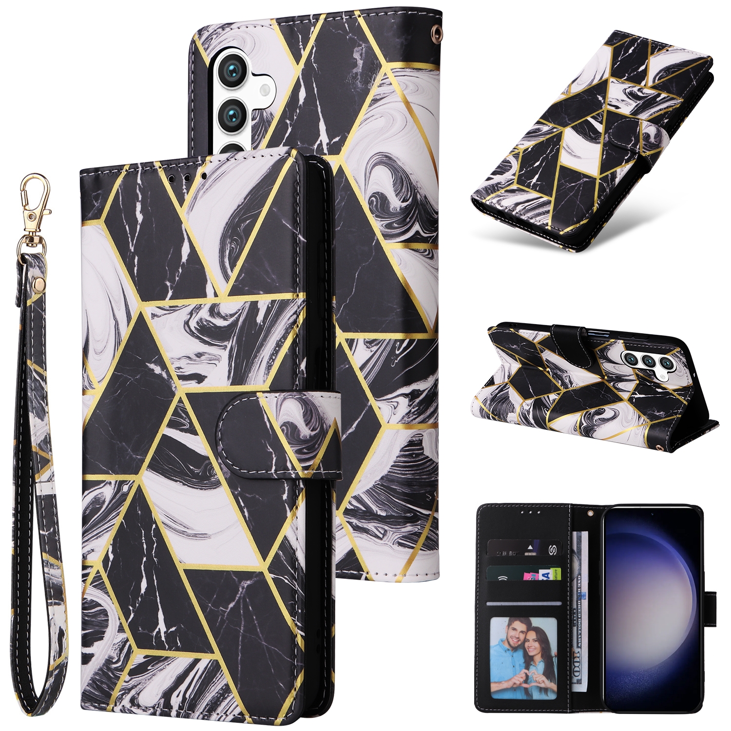 For Samsung Galaxy S25 5G Marble Bronzing Stitching Leather Phone Case(Black) For Samsung Galaxy S25 5G Marble Bronzing Stitching Leather Phone Case(Black)