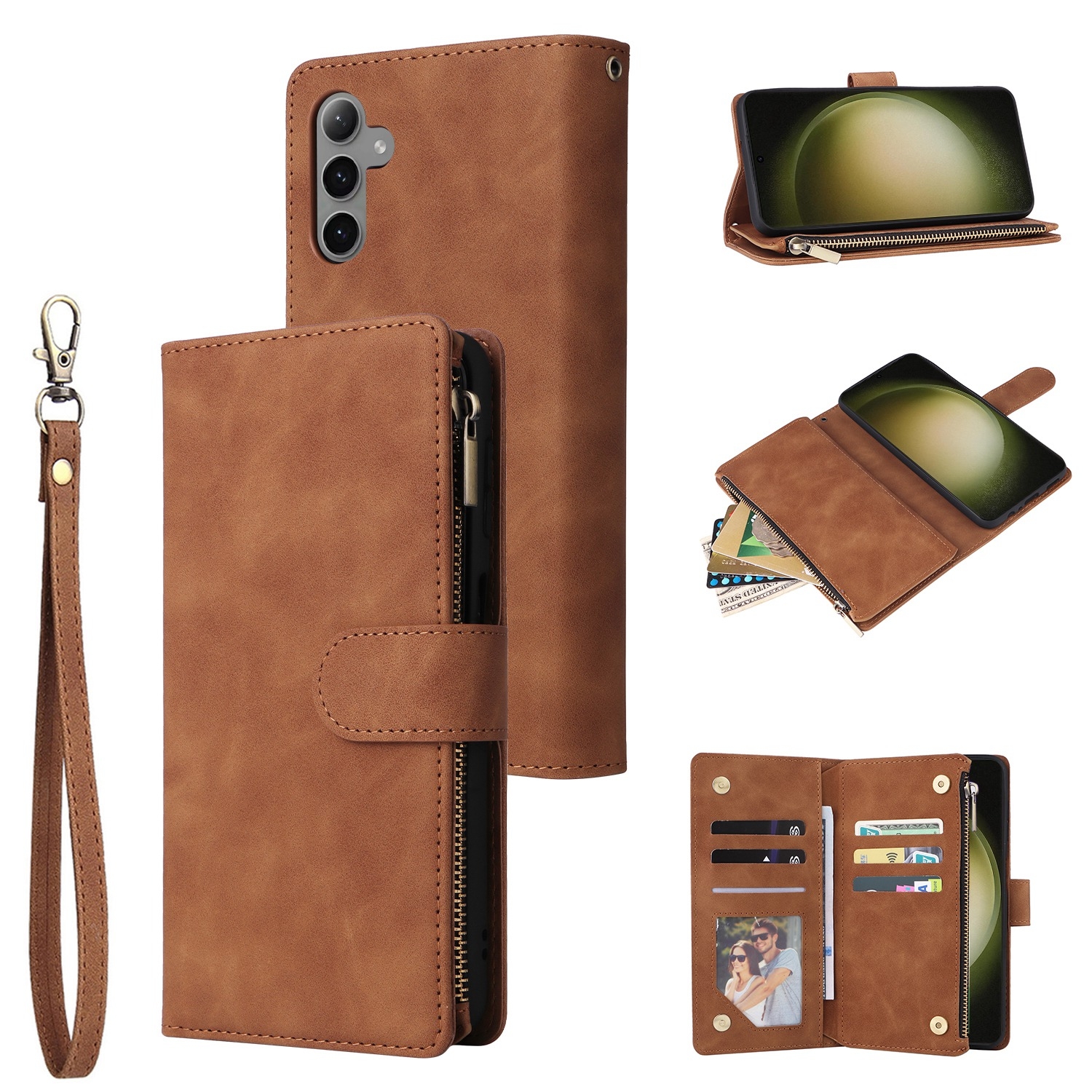For Samsung Galaxy S25+ 5G Multifunctional Frosted Zipper Wallet Leather Phone Case(Brown) For Samsung Galaxy S25+ 5G Multifunctional Frosted Zipper Wallet Leather Phone Case(Brown)