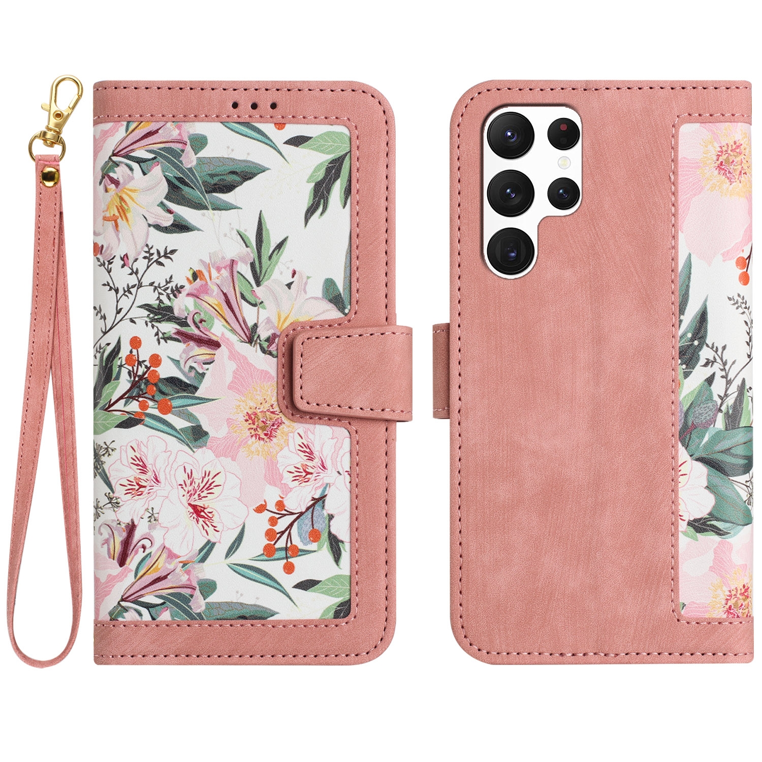 For Samsung Galaxy S25 Ultra 5G Floral Pattern Leather Phone Case with Lanyard(Pink) For Samsung Galaxy S25 Ultra 5G Floral Pattern Leather Phone Case with Lanyard(Pink)
