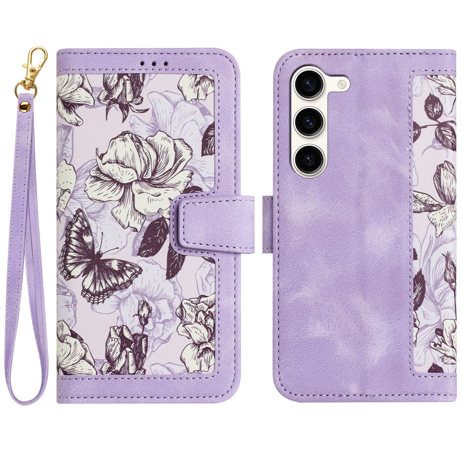 For Samsung Galaxy S23 5G Floral Pattern Leather Phone Case with Lanyard(Light Purple) For Samsung Galaxy S23 5G Floral Pattern Leather Phone Case with Lanyard(Light Purple)