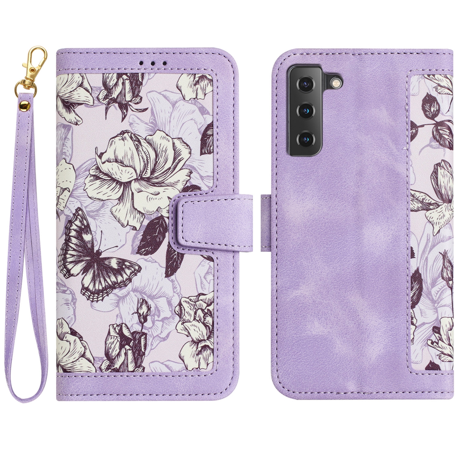 For Samsung Galaxy S22+ 5G Floral Pattern Leather Phone Case with Lanyard(Light Purple) For Samsung Galaxy S22+ 5G Floral Pattern Leather Phone Case with Lanyard(Light Purple)