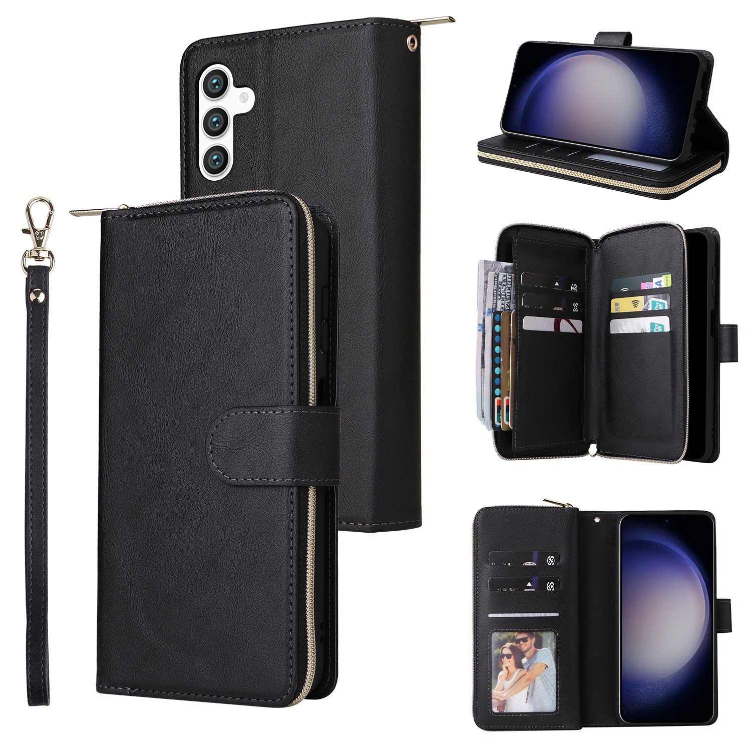 For Samsung Galaxy S25 5G 9-Card Slots Zipper Wallet Bag Leather Phone Case(Black) For Samsung Galaxy S25 5G 9-Card Slots Zipper Wallet Bag Leather Phone Case(Black)