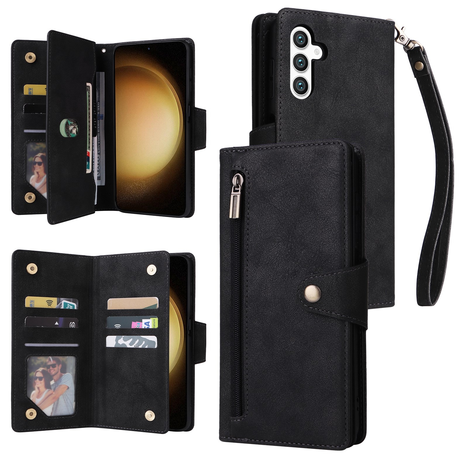 For Samsung Galaxy S25+ 5G Rivet Buckle 9 Cards Three Fold Leather Phone Case(Black) For Samsung Galaxy S25+ 5G Rivet Buckle 9 Cards Three Fold Leather Phone Case(Black)