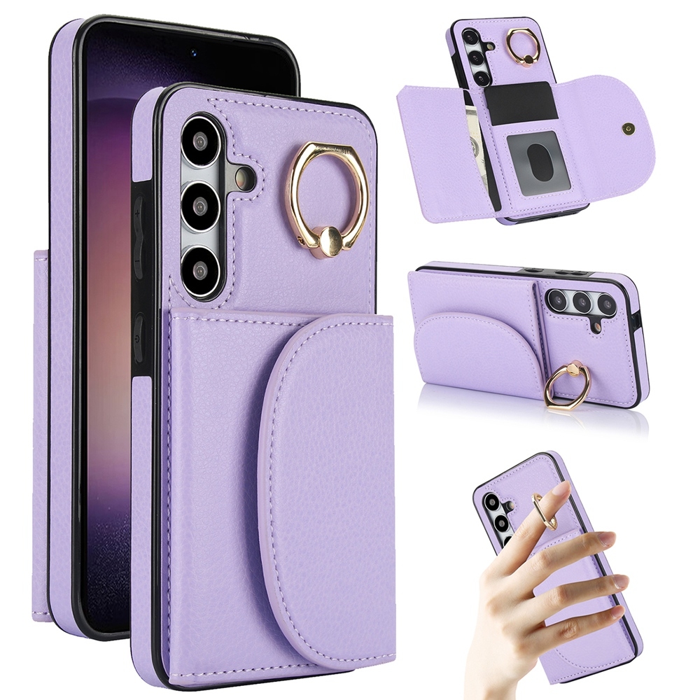 For Samsung Galaxy S25+ 5G Ring Holder Card Bag Skin Feel Phone Case(Purple)