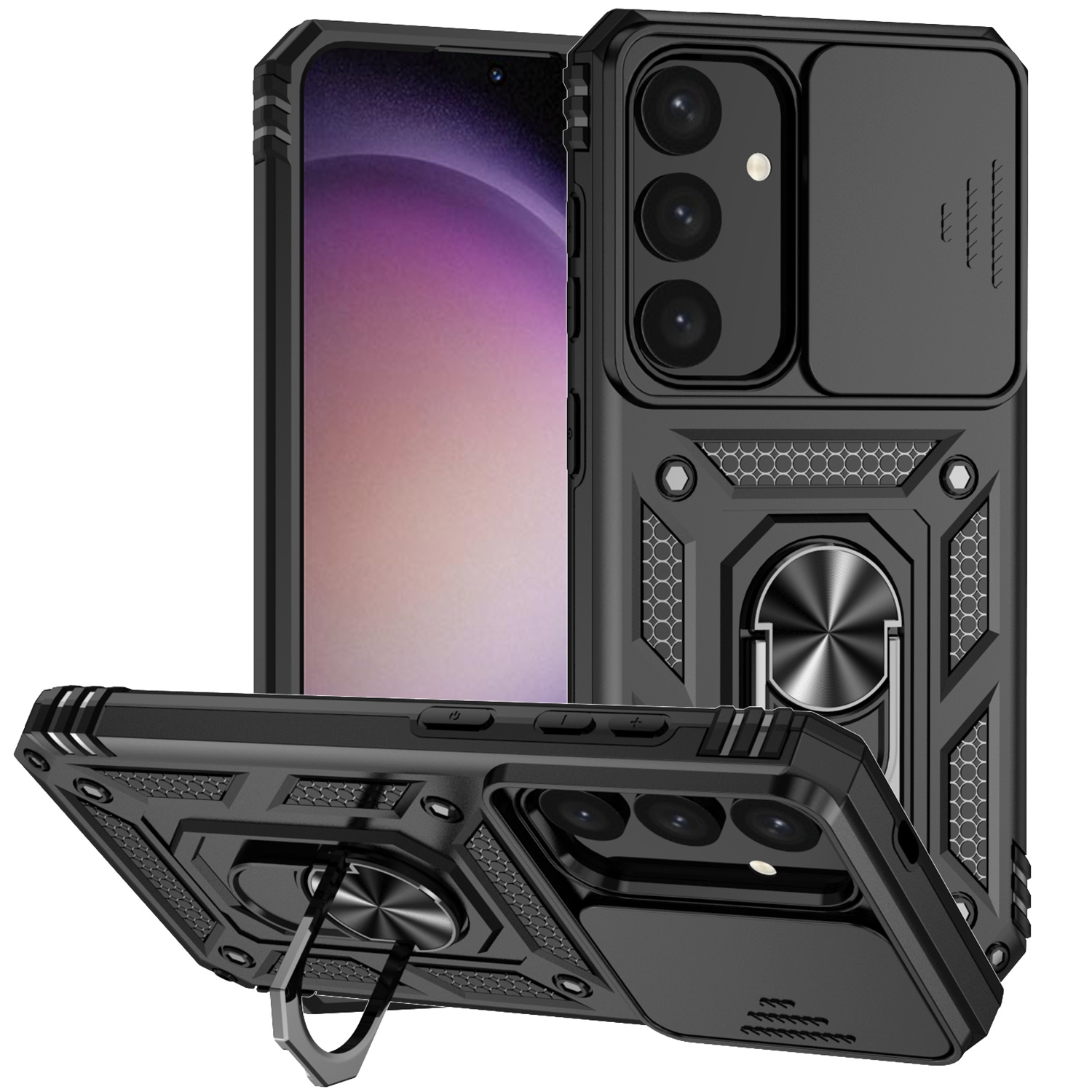 For Samsung Galaxy S25 5G Sliding Camshield Holder Phone Case(Black) For Samsung Galaxy S25 5G Sliding Camshield Holder Phone Case(Black)