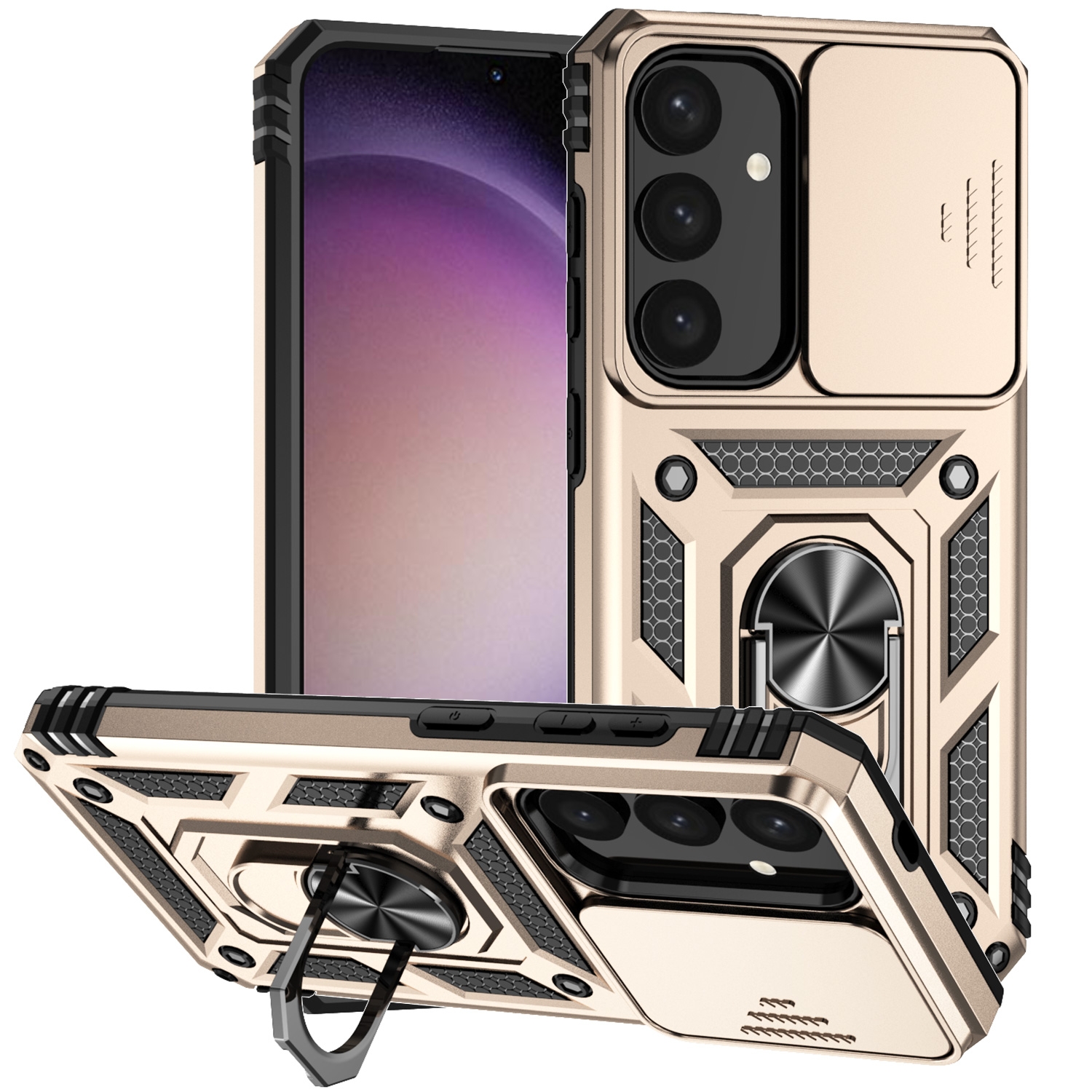 For Samsung Galaxy S25+ 5G Sliding Camshield Holder Phone Case(Gold) For Samsung Galaxy S25+ 5G Sliding Camshield Holder Phone Case(Gold)