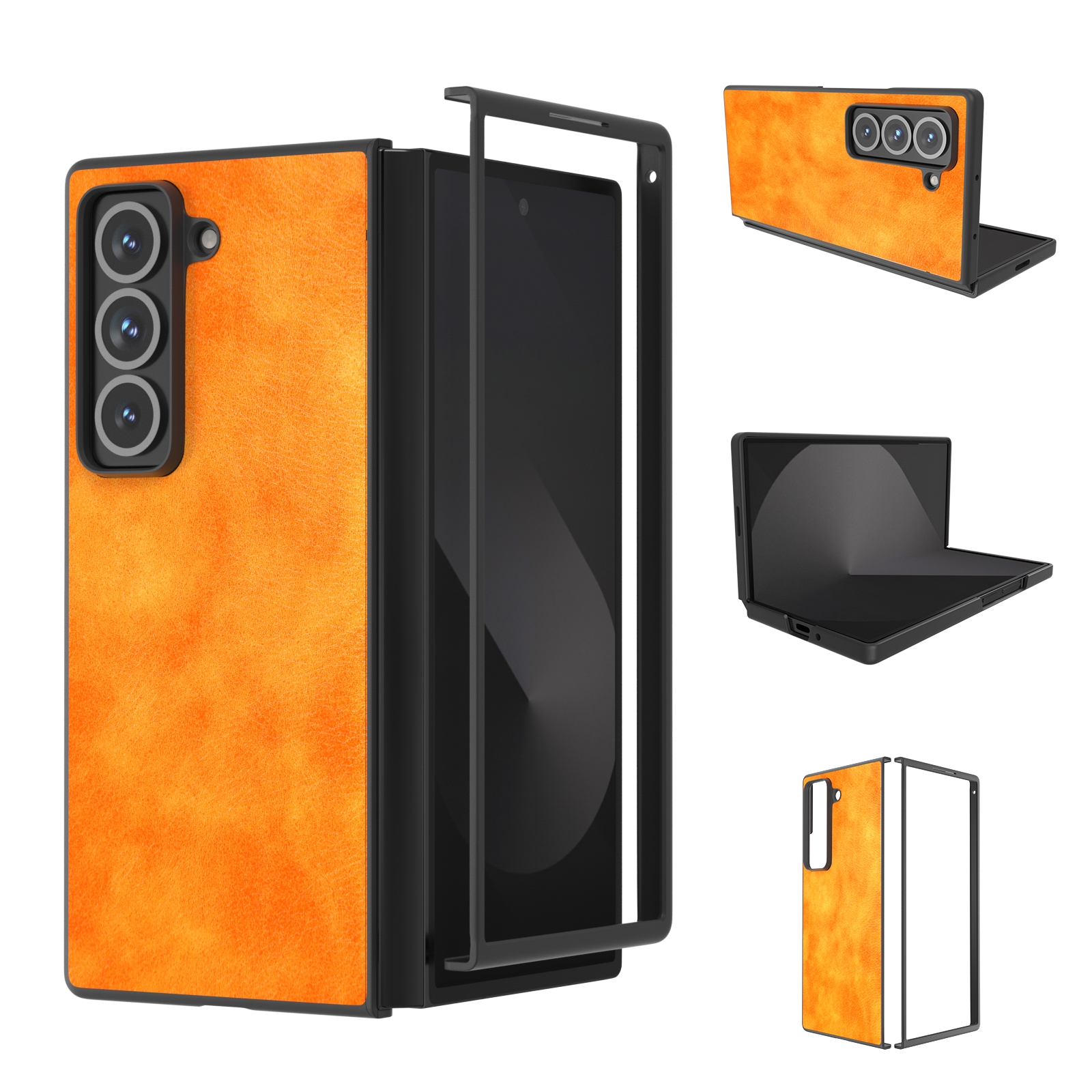 For Samsung Galaxy Z Fold Special Dual Color Lichi Texture PU Phone Case(Orange) For Samsung Galaxy Z Fold Special Dual Color Lichi Texture PU Phone Case(Orange)