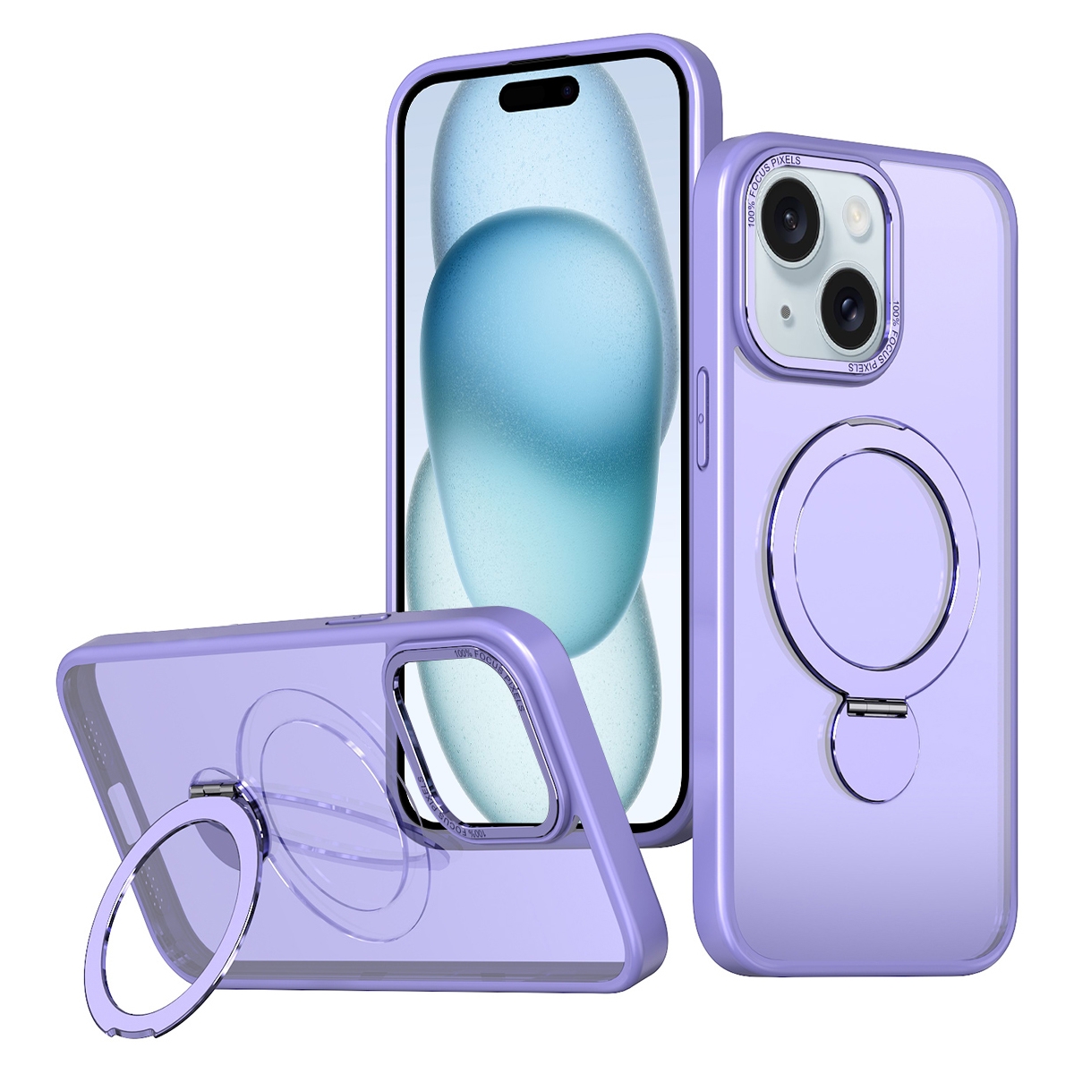 For iPhone 15 Wing Series Gen2 MagSafe Metal Ring Holder Phone Case(Light Purple) For iPhone 15 Wing Series Gen2 MagSafe Metal Ring Holder Phone Case(Light Purple)