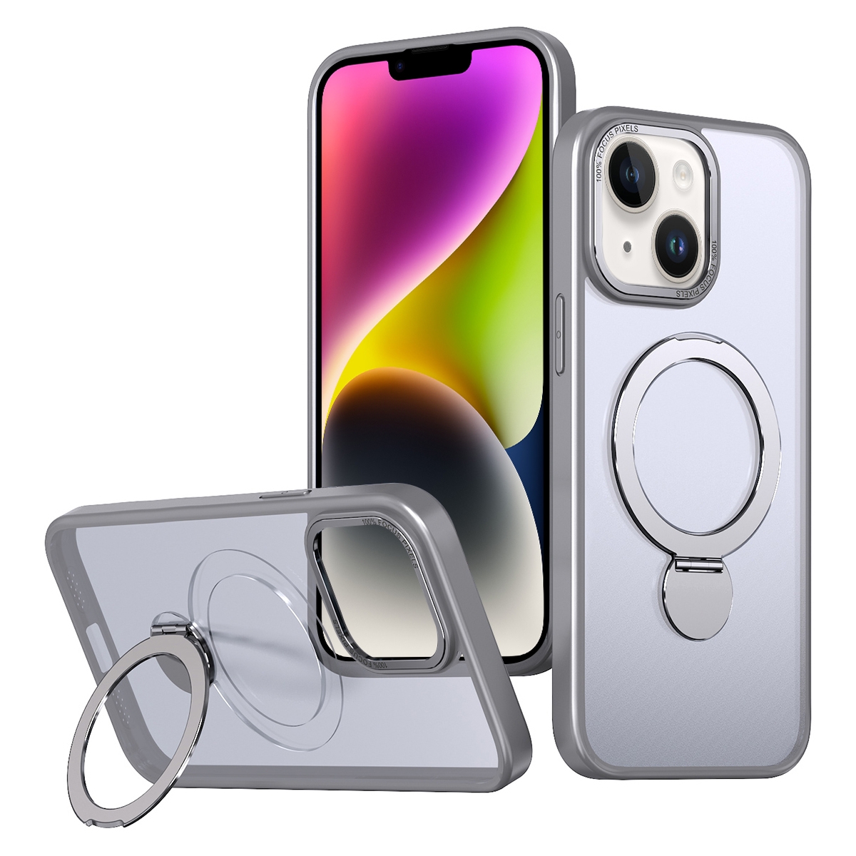 For iPhone 14 Wing Series Gen2 MagSafe Metal Ring Holder Phone Case(Titanium Gray) For iPhone 14 Wing Series Gen2 MagSafe Metal Ring Holder Phone Case(Titanium Gray)