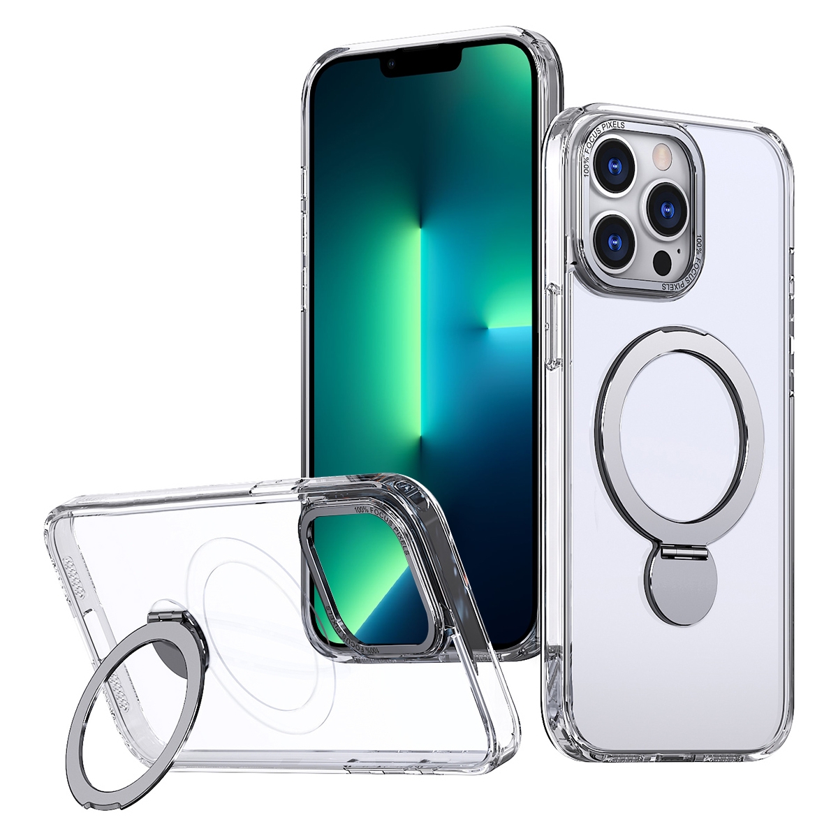 For iPhone 13 Pro Max Wing Series Gen2 MagSafe Metal Ring Holder Phone Case(Transparent) For iPhone 13 Pro Max Wing Series Gen2 MagSafe Metal Ring Holder Phone Case(Transparent)