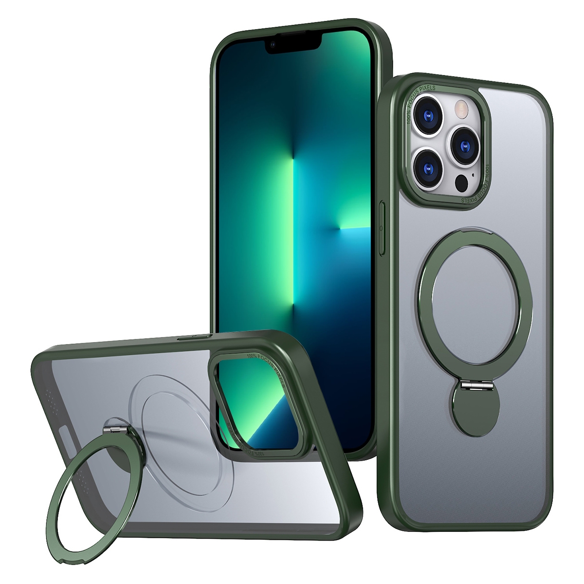For iPhone 13 Pro Wing Series Gen2 MagSafe Metal Ring Holder Phone Case(Green) For iPhone 13 Pro Wing Series Gen2 MagSafe Metal Ring Holder Phone Case(Green)