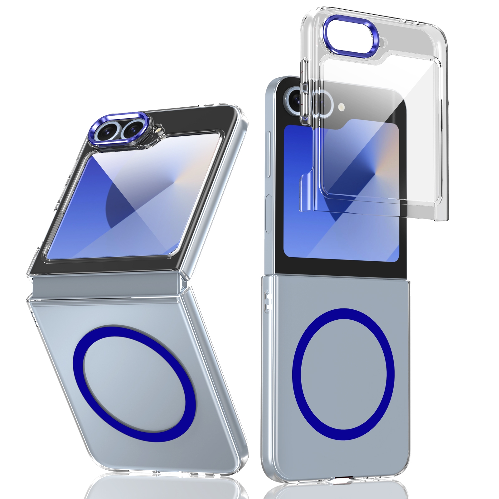For Samsung Galaxy Z Flip6 lce Folding Series MagSafe Integrated Clear PC Phone Case(Royal Blue) For Samsung Galaxy Z Flip6 lce Folding Series MagSafe Integrated Clear PC Phone Case(Royal Blue)