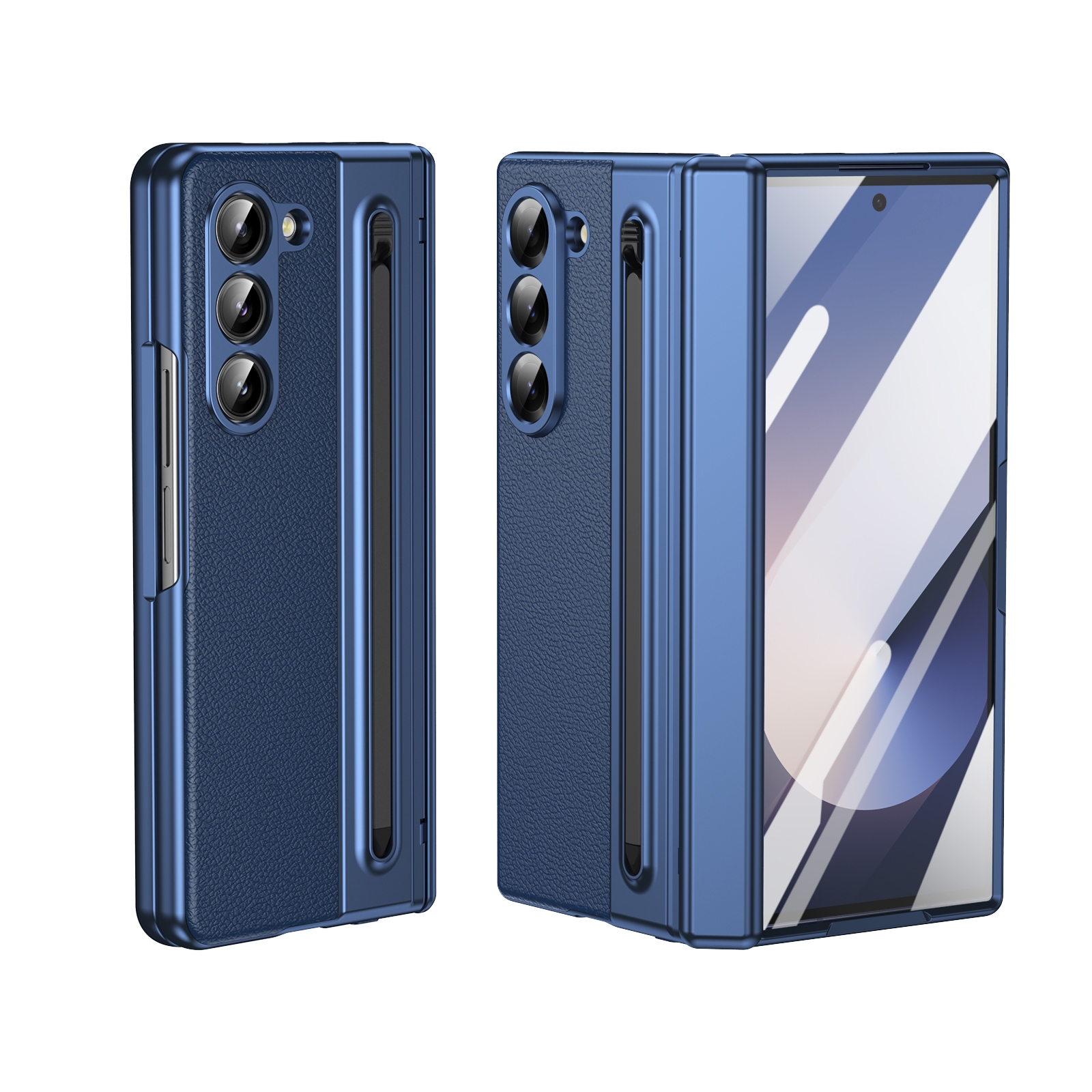 For Samsung Galaxy Z Fold5 Integrated PC + PU Phone Case with Pen / Pen Box(Blue) For Samsung Galaxy Z Fold5 Integrated PC + PU Phone Case with Pen / Pen Box(Blue)