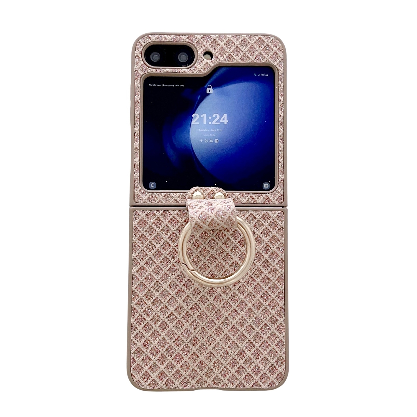 For Samsung Galaxy Z Flip5 5G Sparkling Diamond Rhombus PC Phone Case with Ring(Gold) For Samsung Galaxy Z Flip5 5G Sparkling Diamond Rhombus PC Phone Case with Ring(Gold)