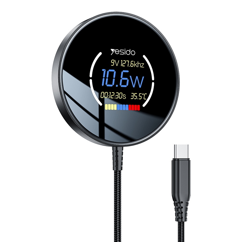 Yesido DS28 15W Smart Digital Display Magnetic Wireless Charger, Length:1.2m(Black) Yesido DS28 15W Smart Digital Display Magnetic Wireless Charger, Length:1.2m(Black)