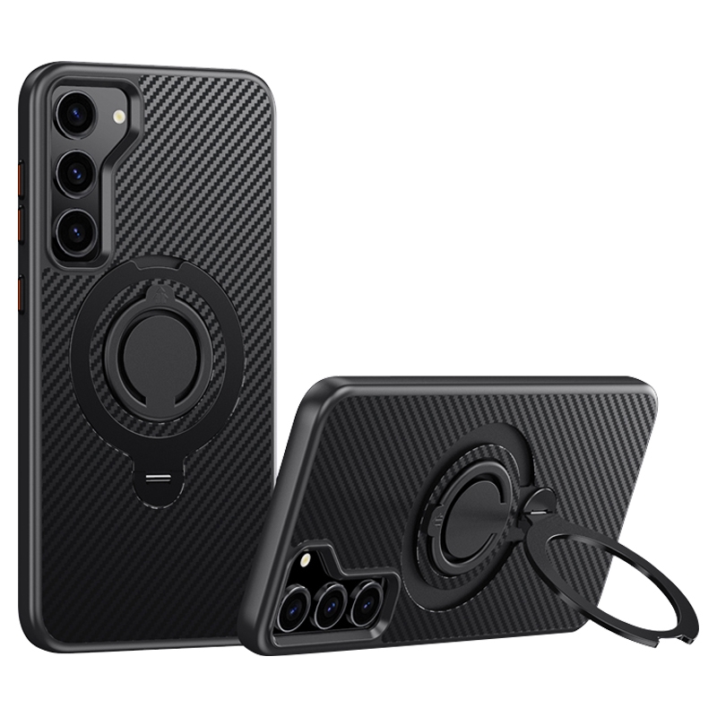 For Samsung Galaxy S23+ 5G Carbon Fiber MagSafe Phone Case with 360 Degree Rotating Holder(Black) For Samsung Galaxy S23+ 5G Carbon Fiber MagSafe Phone Case with 360 Degree Rotating Holder(Black)