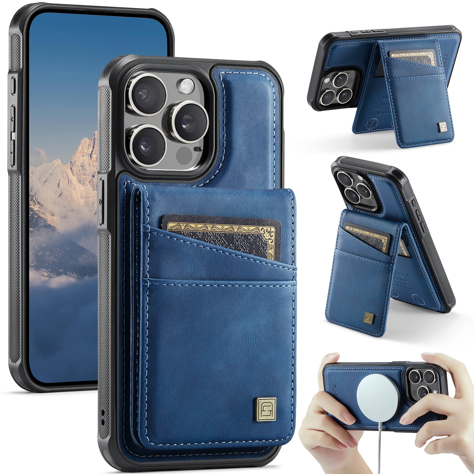 For iPhone 14 Pro AutSpace A12 MagSafe Magnetic RFID Card Bag Phone Case(Blue) For iPhone 14 Pro AutSpace A12 MagSafe Magnetic RFID Card Bag Phone Case(Blue)