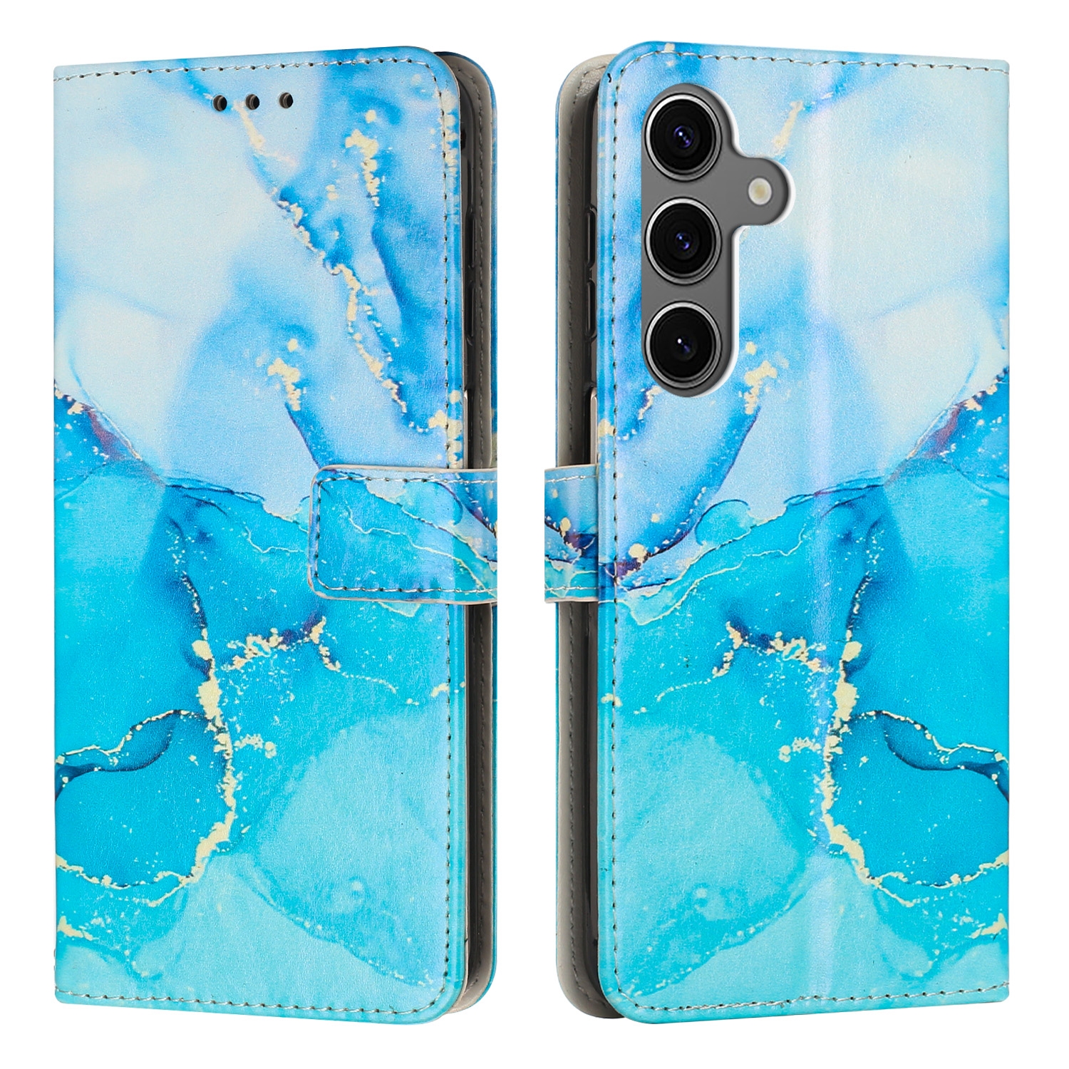 For Samsung Galaxy S25 5G Painted Marble Pattern Leather Phone Case(Blue Green)