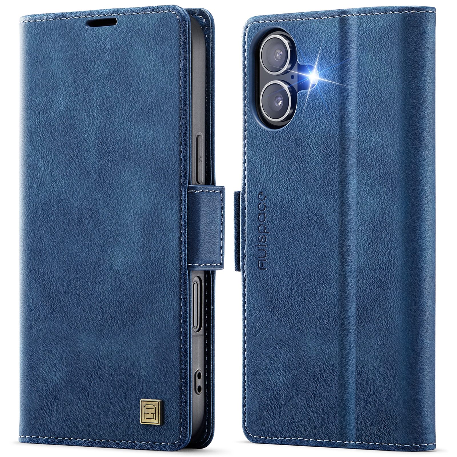 For iPhone 16 AutSpace A11 Side Buckle MagSafe Magnetic RFID Phone Leather Case(Blue) For iPhone 16 AutSpace A11 Side Buckle MagSafe Magnetic RFID Phone Leather Case(Blue)