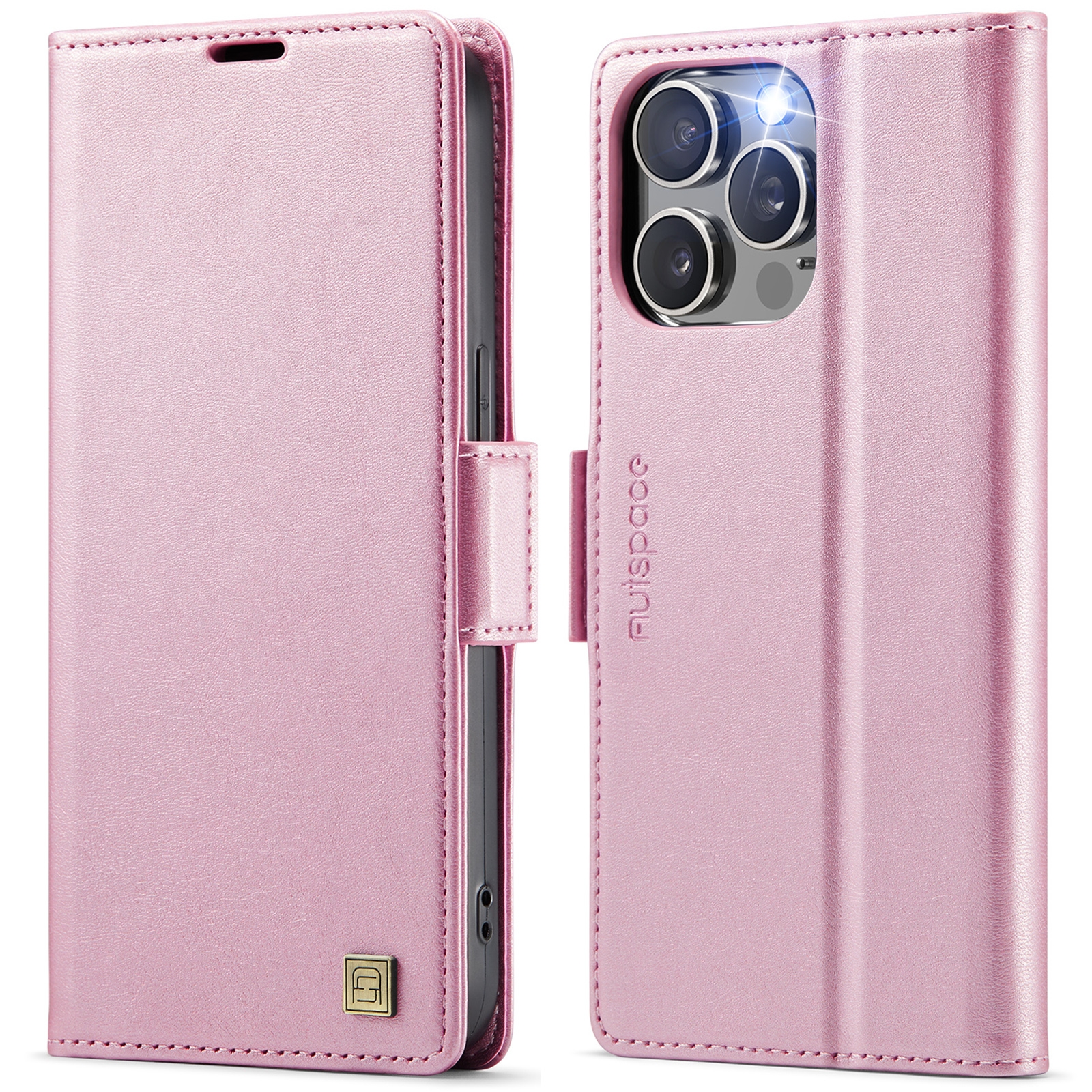 For iPhone 14 Pro AutSpace A11 Side Buckle MagSafe Magnetic RFID Phone Leather Case(Rose Gold) For iPhone 14 Pro AutSpace A11 Side Buckle MagSafe Magnetic RFID Phone Leather Case(Rose Gold)