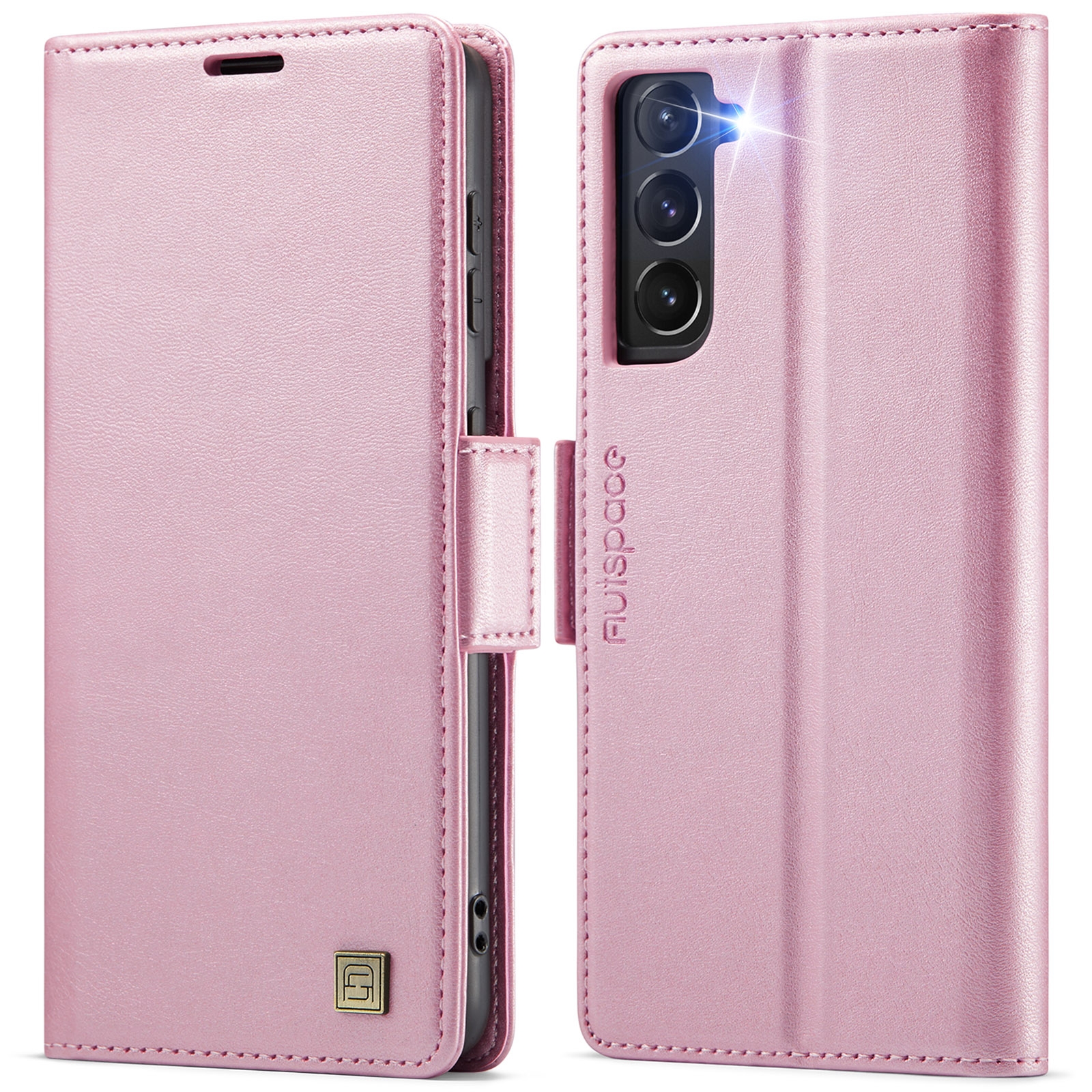 For Samsung Galaxy S22 5G AutSpace A11 Side Buckle MagSafe Magnetic RFID Phone Leather Case(Rose Gold) For Samsung Galaxy S22 5G AutSpace A11 Side Buckle MagSafe Magnetic RFID Phone Leather Case(Rose Gold)
