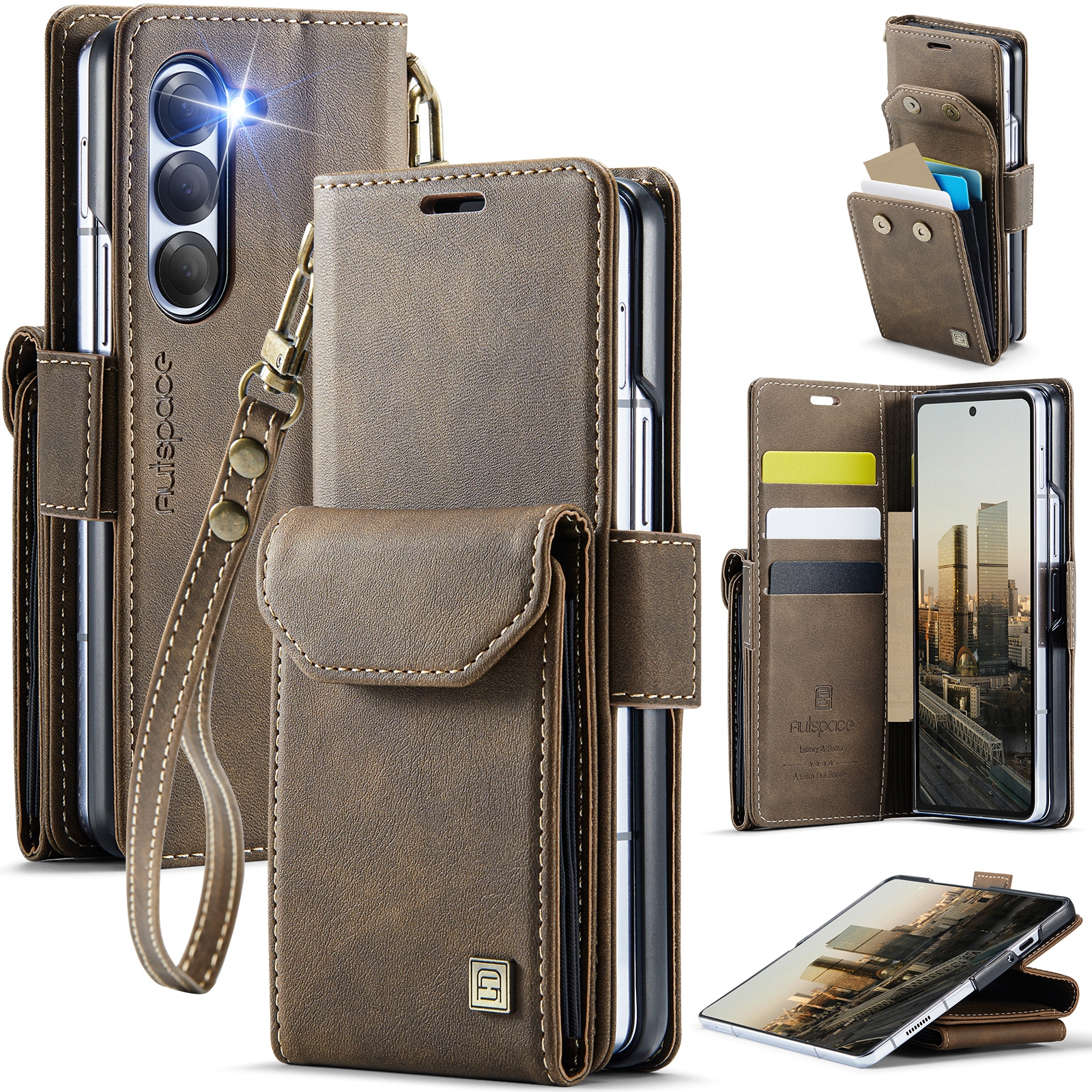For Samsung Galaxy Z Fold5 5G AutSpace A23 Organ Card Bag Magnetic RFID PU Phone Case(Coffee) For Samsung Galaxy Z Fold5 5G AutSpace A23 Organ Card Bag Magnetic RFID PU Phone Case(Coffee)