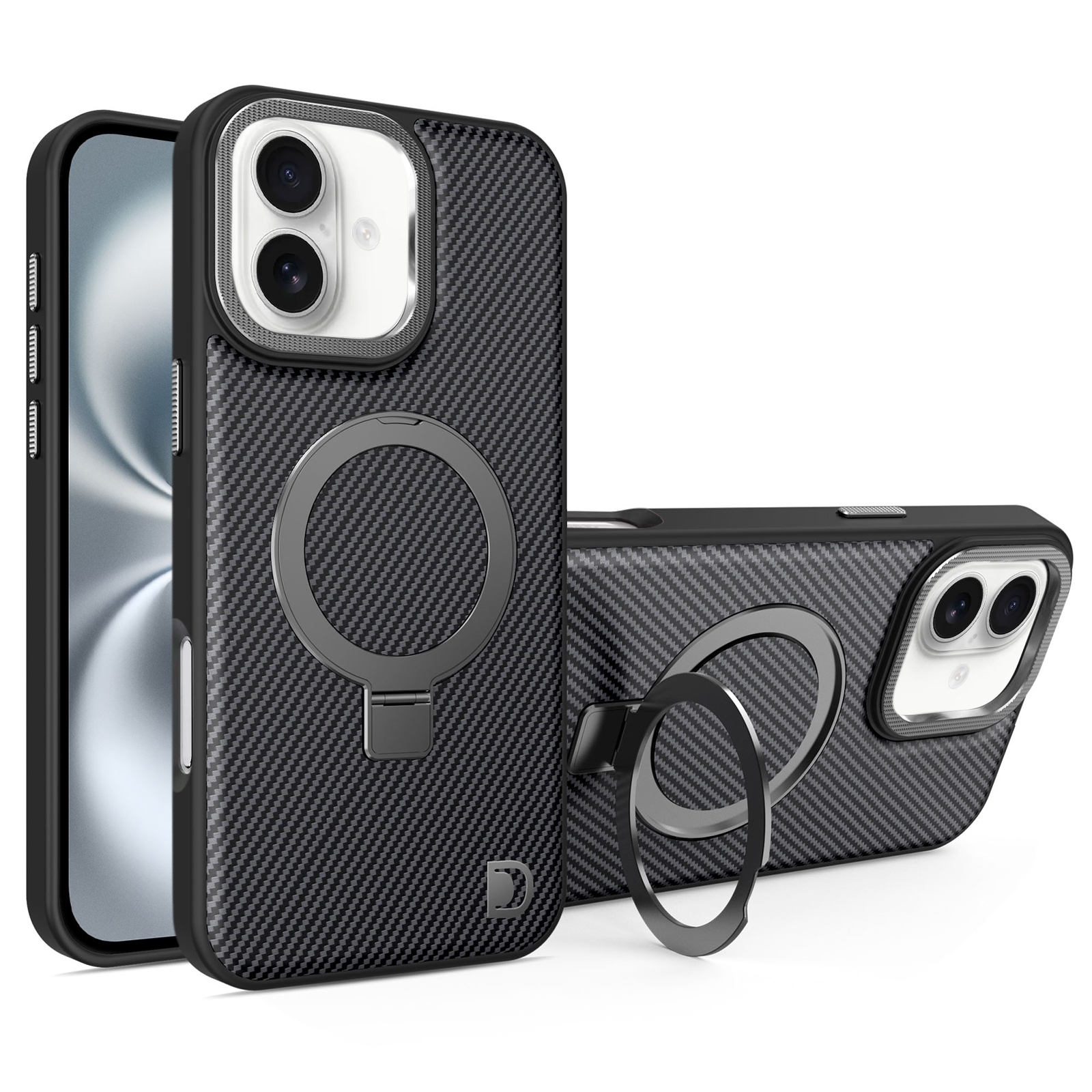 For iPhone 16 Pro Max Carbon Fiber MagSafe Holder Phone Case(Black) For iPhone 16 Pro Max Carbon Fiber MagSafe Holder Phone Case(Black)