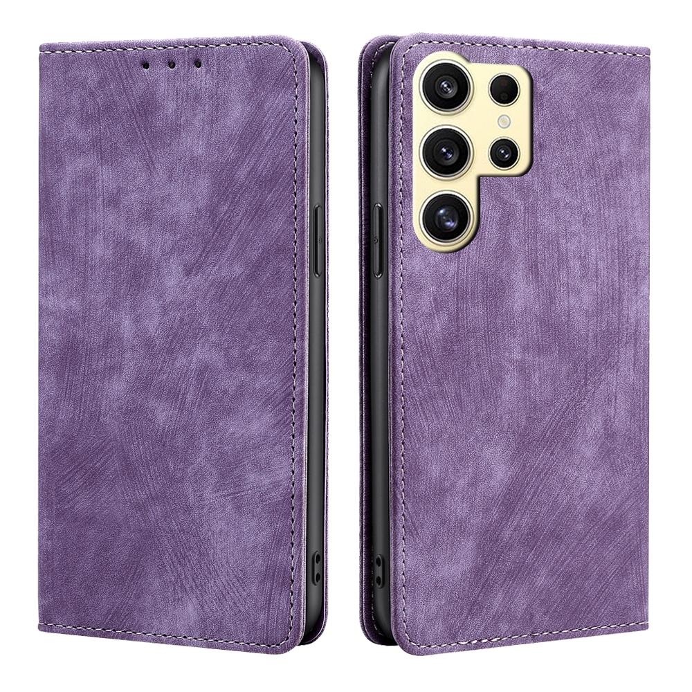 For Samsung Galaxy S25 Ultra 5G RFID Anti-theft Brush Magnetic Leather Phone Case(Purple) For Samsung Galaxy S25 Ultra 5G RFID Anti-theft Brush Magnetic Leather Phone Case(Purple)