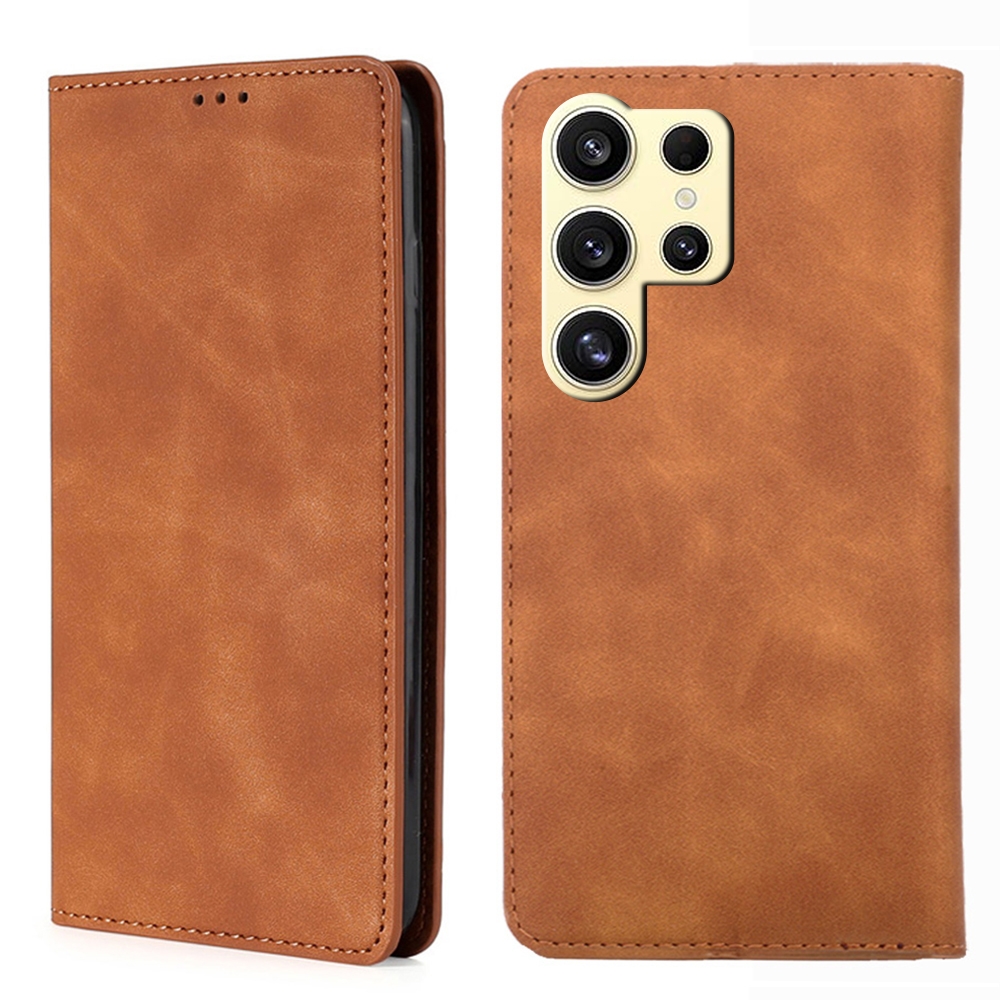 For Samsung Galaxy S25 Ultra 5G Skin Feel Magnetic Leather Phone Case(Light Brown) For Samsung Galaxy S25 Ultra 5G Skin Feel Magnetic Leather Phone Case(Light Brown)