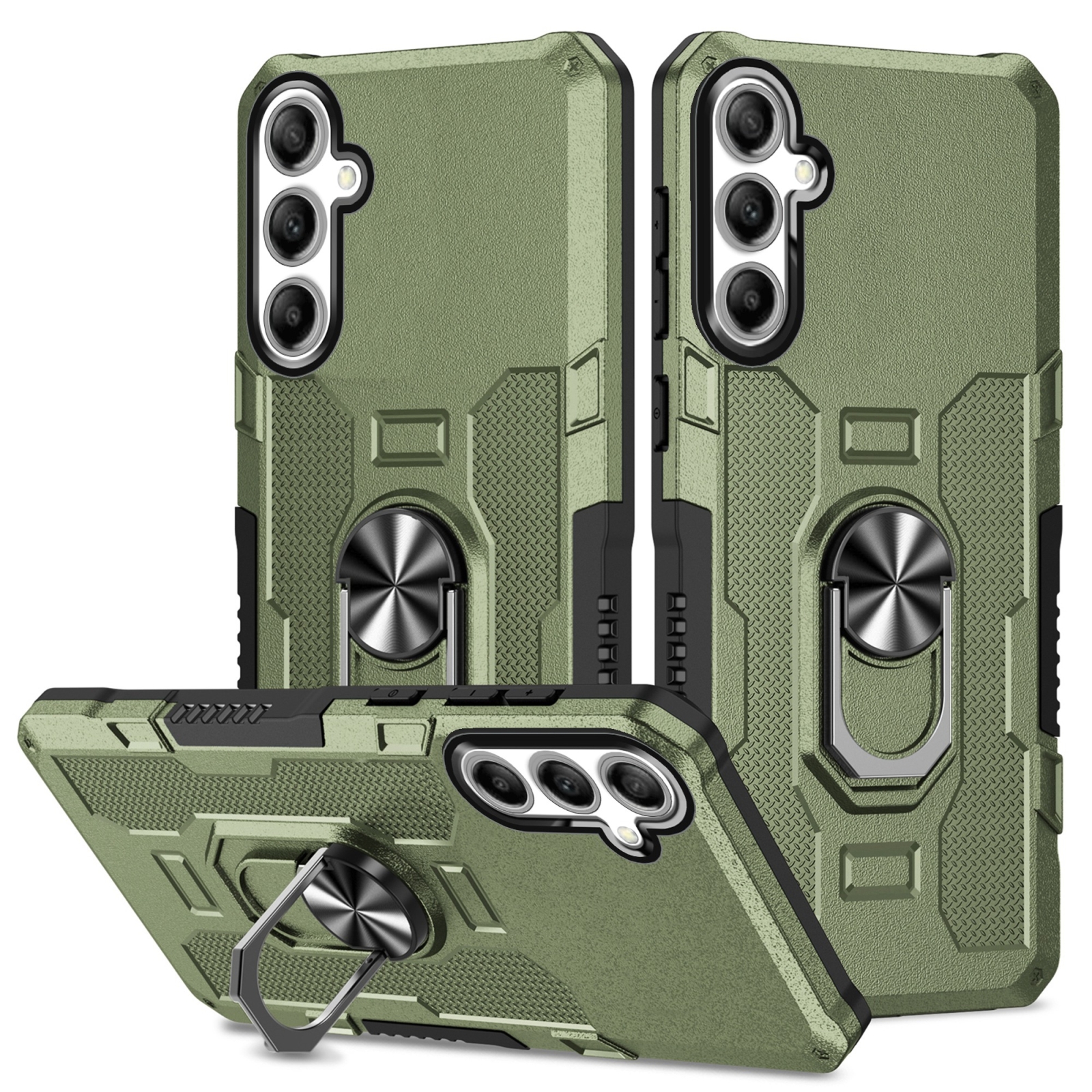 For Samsung Galaxy S24 5G Ring Holder Armor Hybrid Phone Case(Green) For Samsung Galaxy S24 5G Ring Holder Armor Hybrid Phone Case(Green)