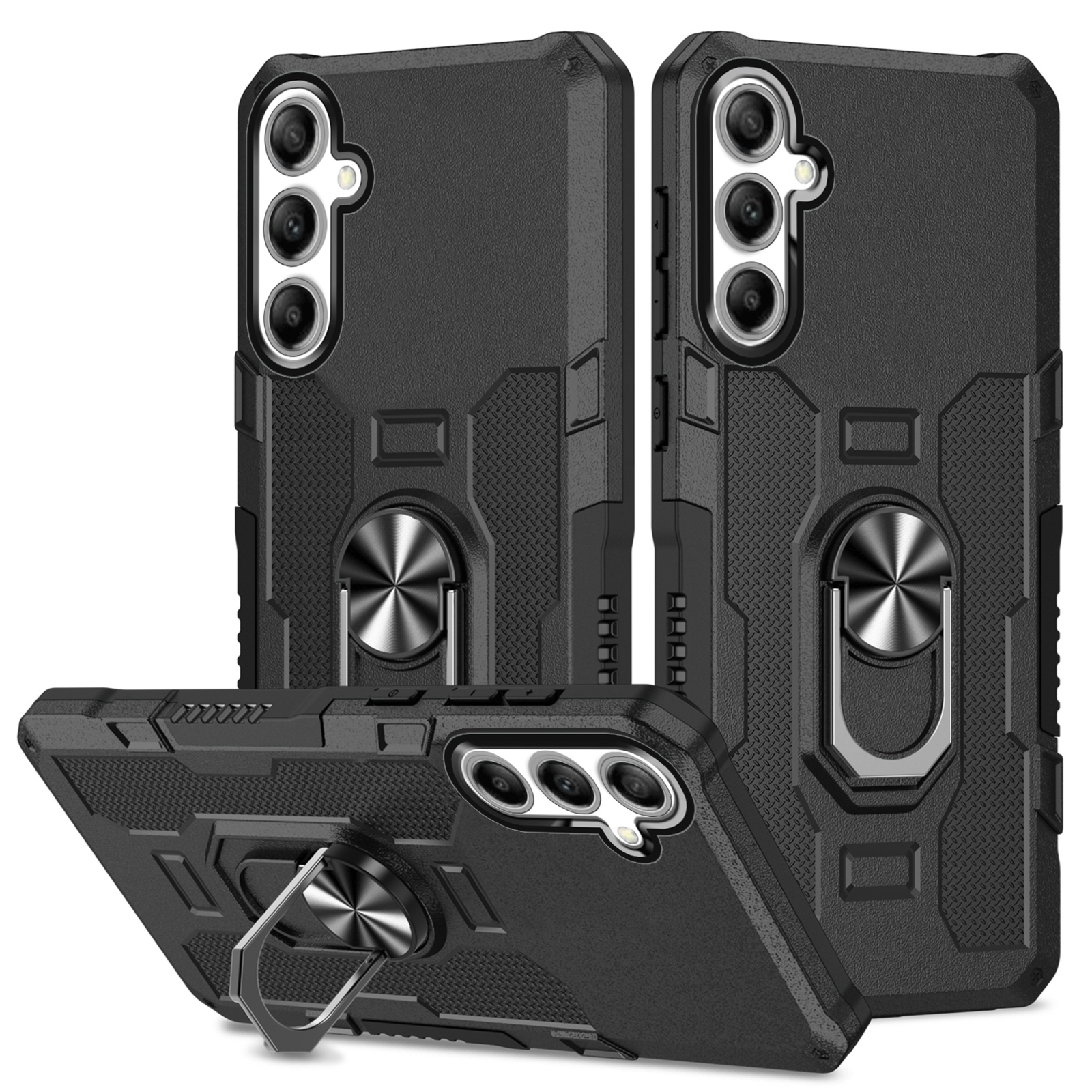 For Samsung Galaxy S24 FE 5G Ring Holder Armor Hybrid Phone Case(Black) For Samsung Galaxy S24 FE 5G Ring Holder Armor Hybrid Phone Case(Black)