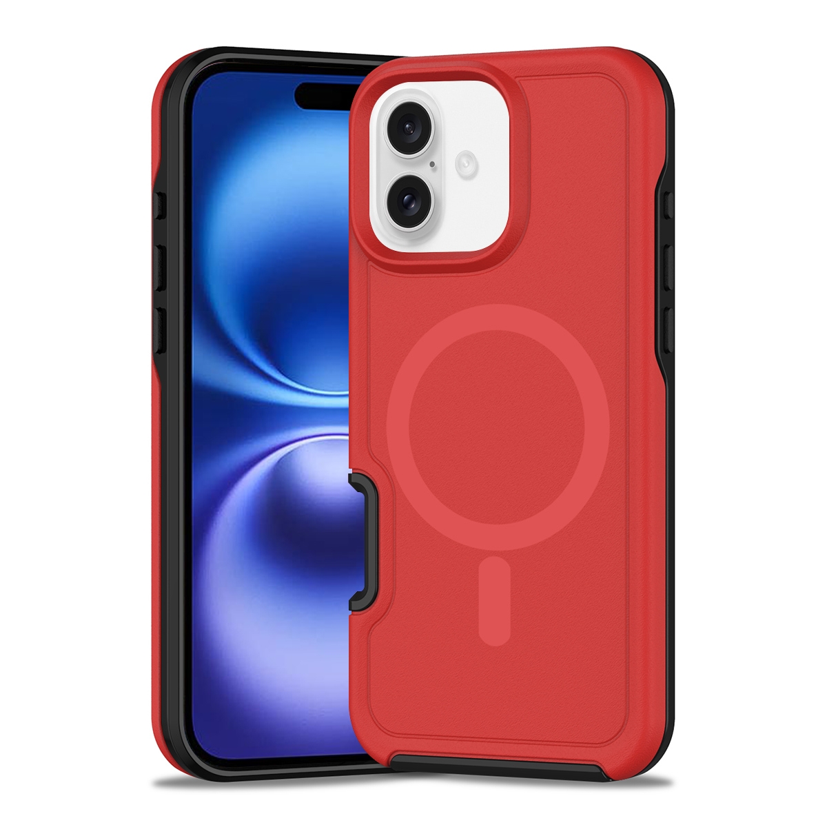 For iPhone 16 Shockproof MagSafe Armor PC Hybrid TPU Phone Case(Red+Black)