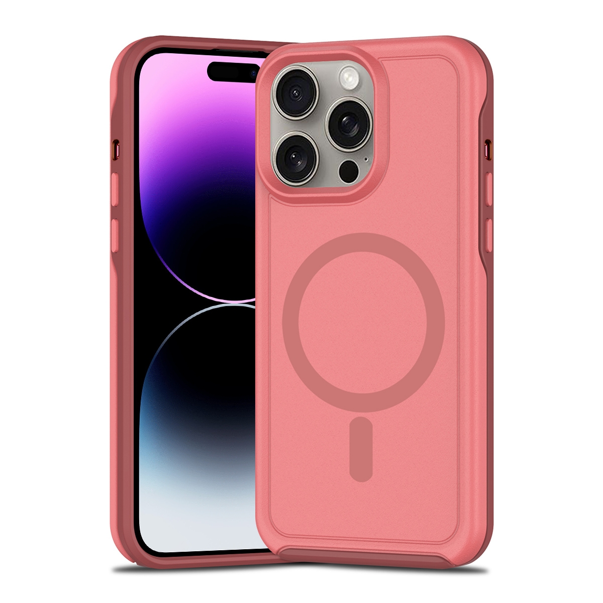 For iPhone 14 Pro Shockproof MagSafe Armor PC Hybrid TPU Phone Case(Dark Pink+Maroon) For iPhone 14 Pro Shockproof MagSafe Armor PC Hybrid TPU Phone Case(Dark Pink+Maroon)